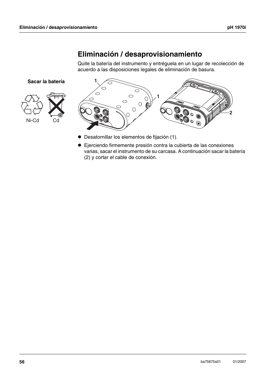 Eliminación / desaprovisionamiento | Xylem PH1970i PORTABLE PH METER User Manual | Page 56 / 60