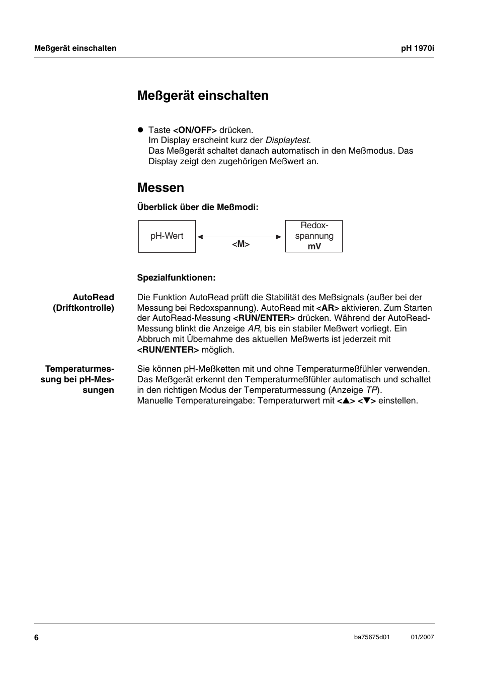 Meßgerät einschalten, Messen, Meßgerät einschalten messen | Xylem PH1970i PORTABLE PH METER User Manual | Page 6 / 60
