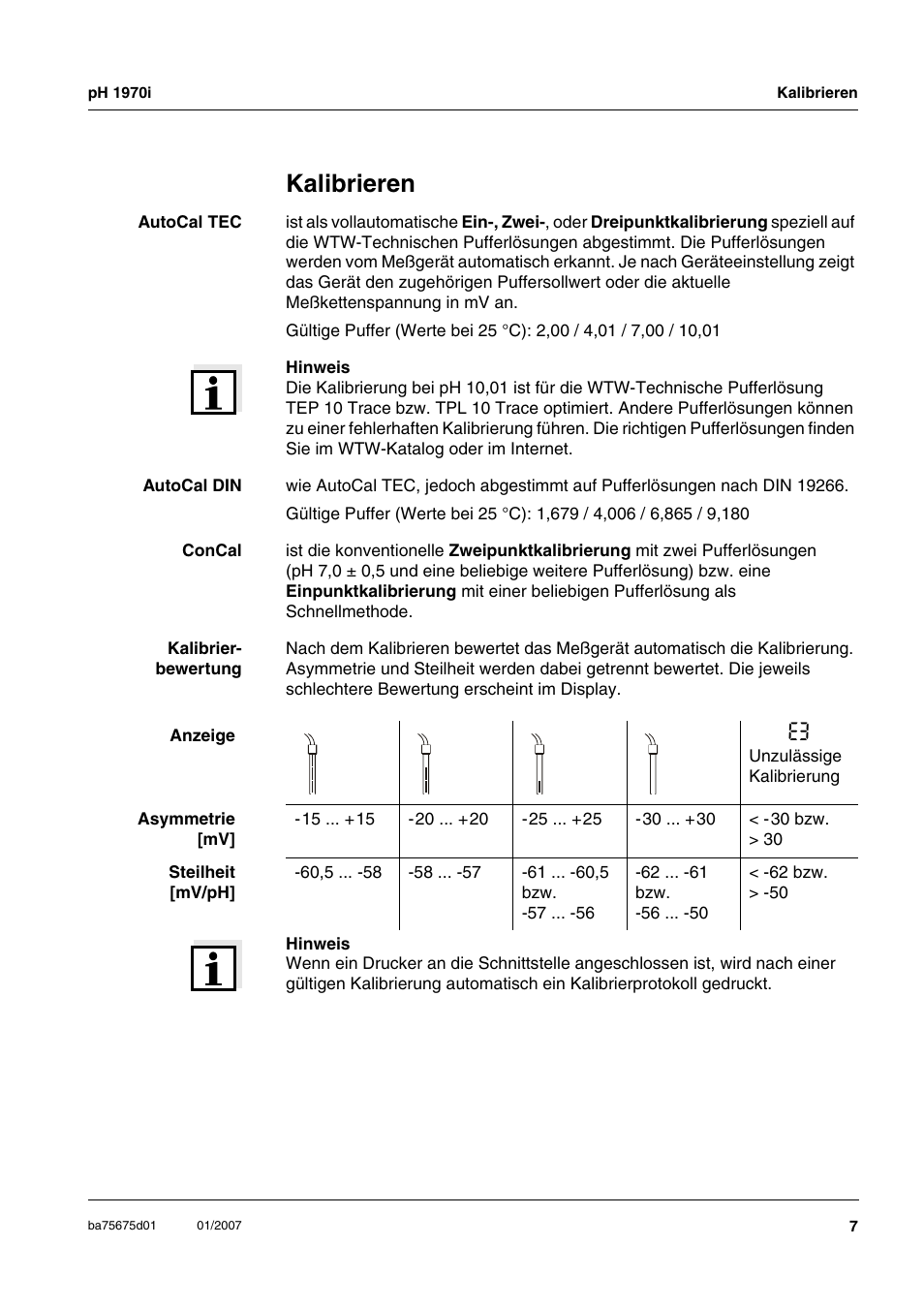Kalibrieren | Xylem PH1970i PORTABLE PH METER User Manual | Page 7 / 60