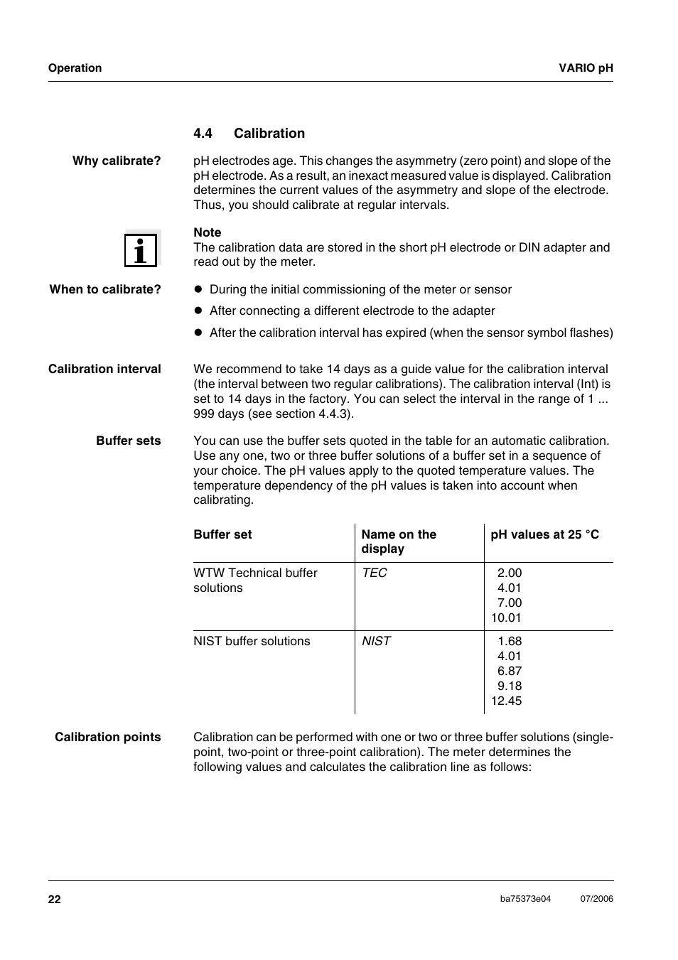 4 calibration, Calibration, Section 4.4) | Xylem VARIO WATERPROOF PH METER User Manual | Page 22 / 55