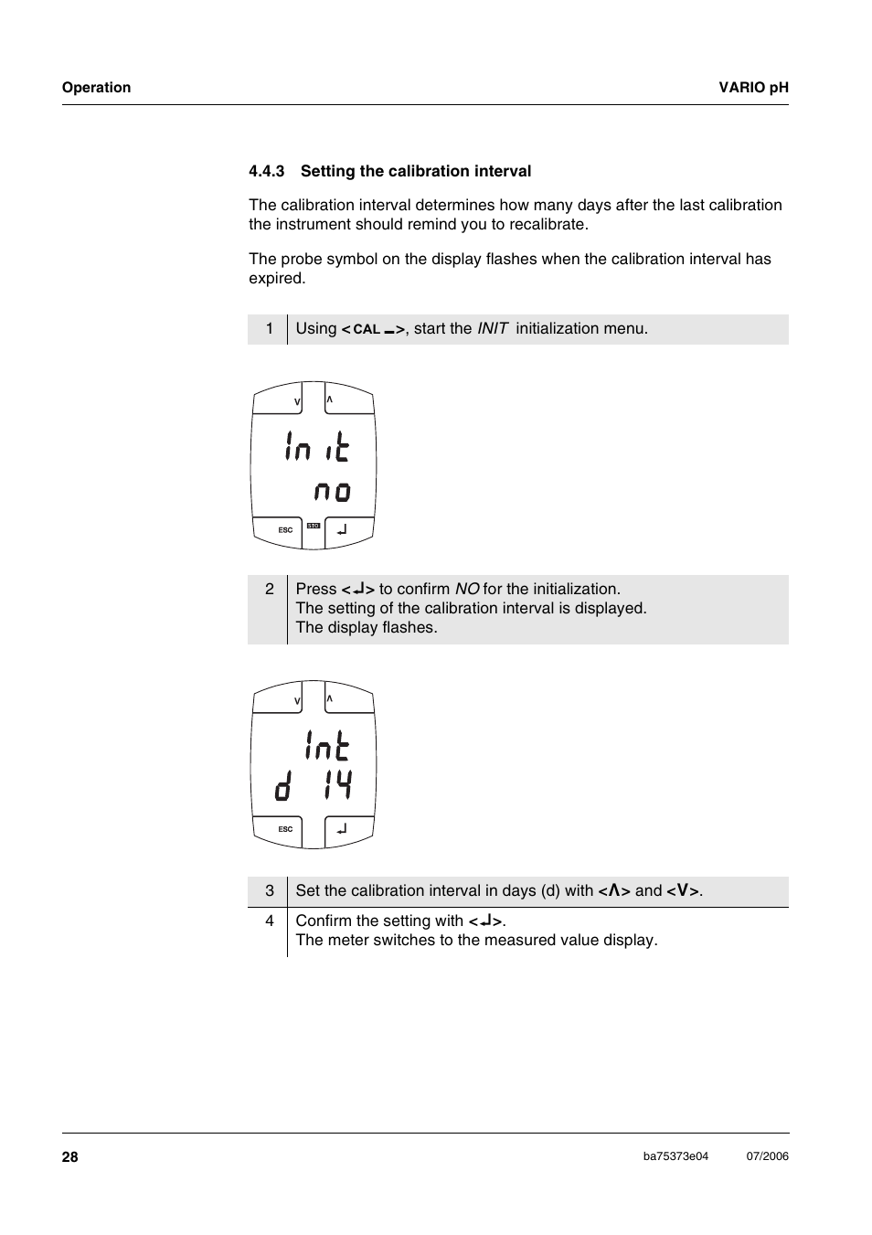 3 setting the calibration interval, Setting the calibration interval, I n t 4 1 d | Xylem VARIO WATERPROOF PH METER User Manual | Page 28 / 55