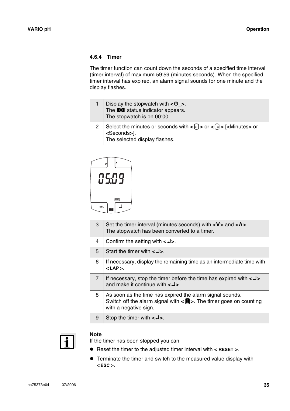 4 timer, Timer, Ee section 4.6.4) | Xylem VARIO WATERPROOF PH METER User Manual | Page 35 / 55