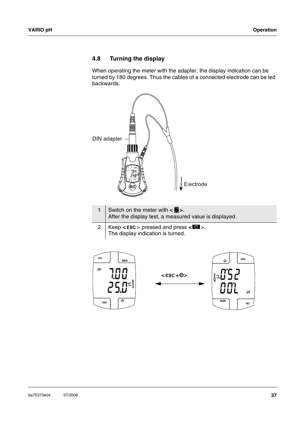 8 turning the display, Turning the display | Xylem VARIO WATERPROOF PH METER User Manual | Page 37 / 55