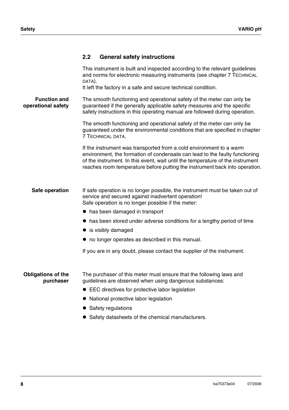 2 general safety instructions, General safety instructions | Xylem VARIO WATERPROOF PH METER User Manual | Page 8 / 55