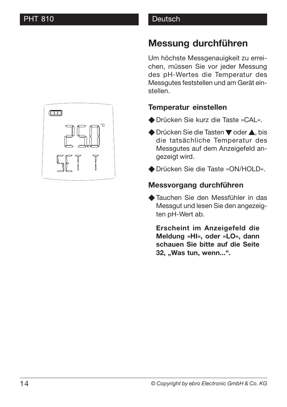 Messung durchführen | Xylem PHT 810 pH TESTERS User Manual | Page 14 / 40
