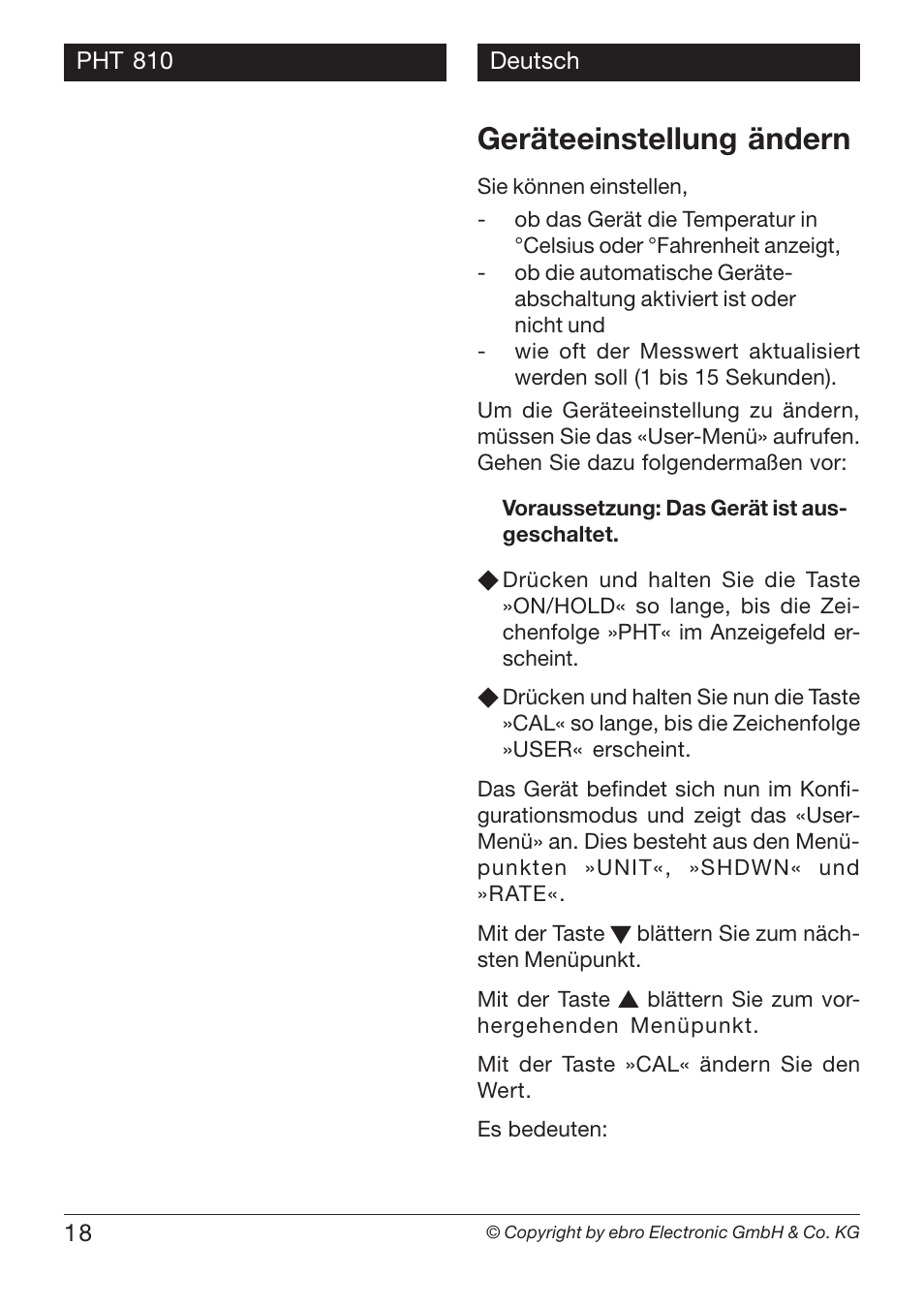 Geräteeinstellung ändern | Xylem PHT 810 pH TESTERS User Manual | Page 18 / 40