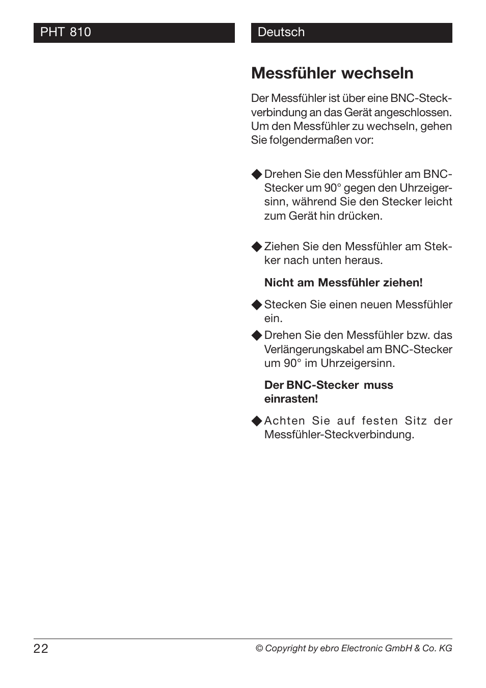 Messfühler wechseln | Xylem PHT 810 pH TESTERS User Manual | Page 22 / 40