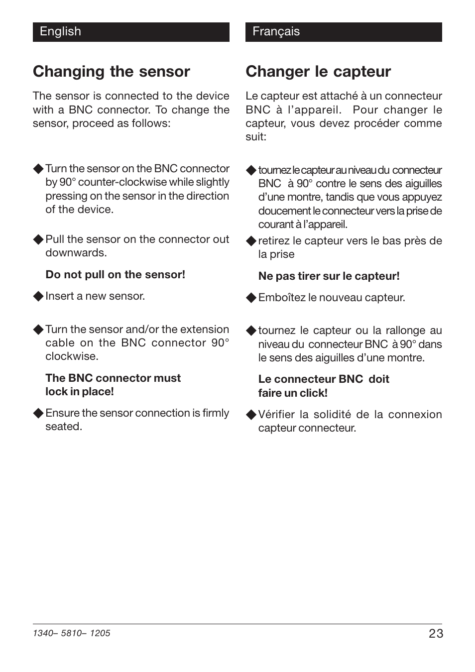 Changing the sensor, Changer le capteur | Xylem PHT 810 pH TESTERS User Manual | Page 23 / 40