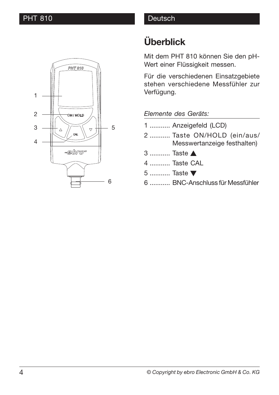 Überblick | Xylem PHT 810 pH TESTERS User Manual | Page 4 / 40