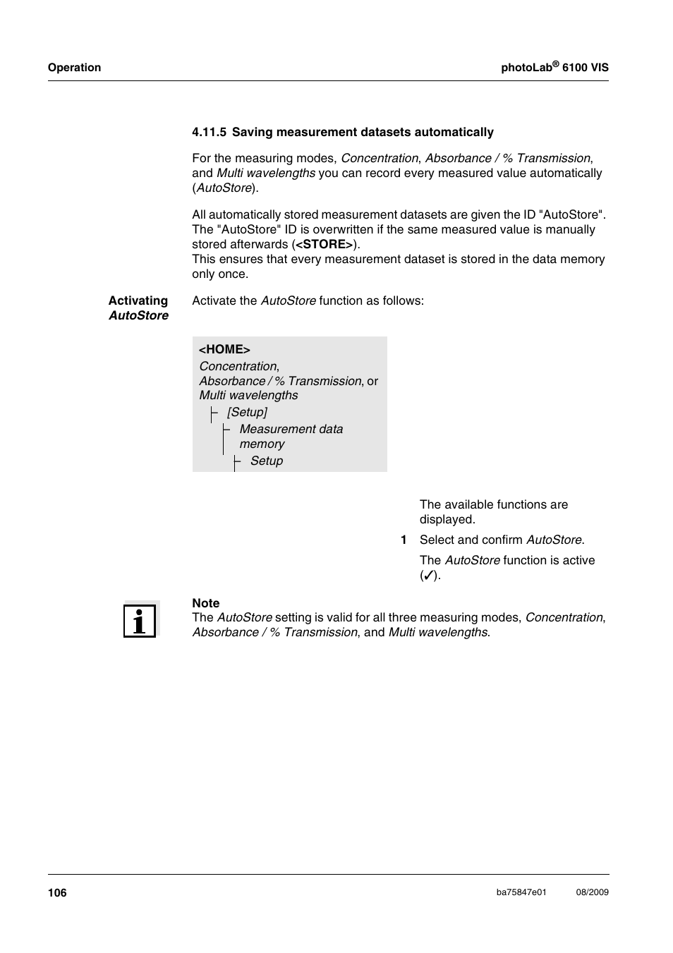 5 saving measurement datasets automatically, 5 saving measurement datasets automatically . 106, Ee section 4.11.5 | Xylem photoLab 6100 VIS User Manual | Page 106 / 186