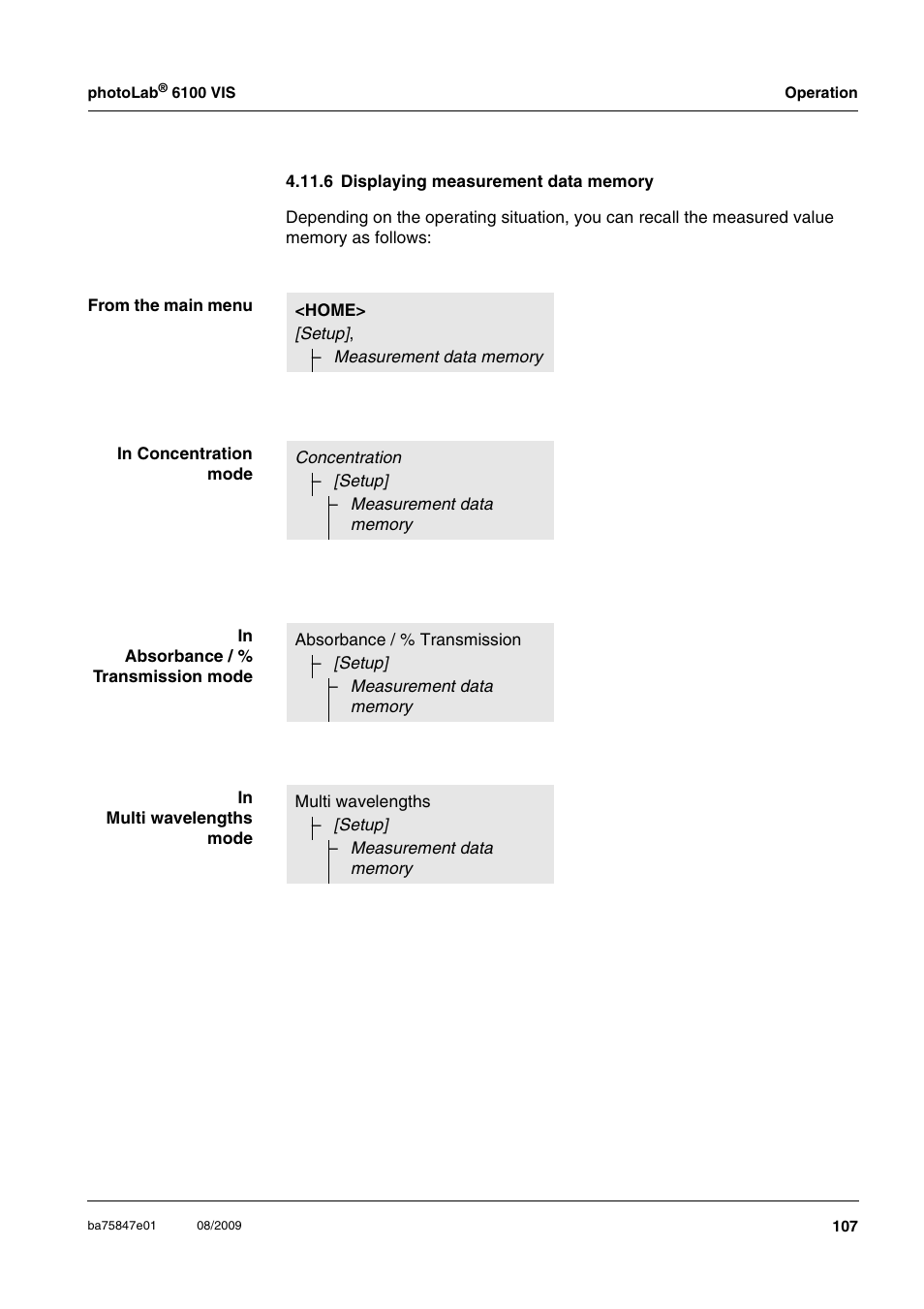 6 displaying measurement data memory, Ee section 4.11.6) | Xylem photoLab 6100 VIS User Manual | Page 107 / 186