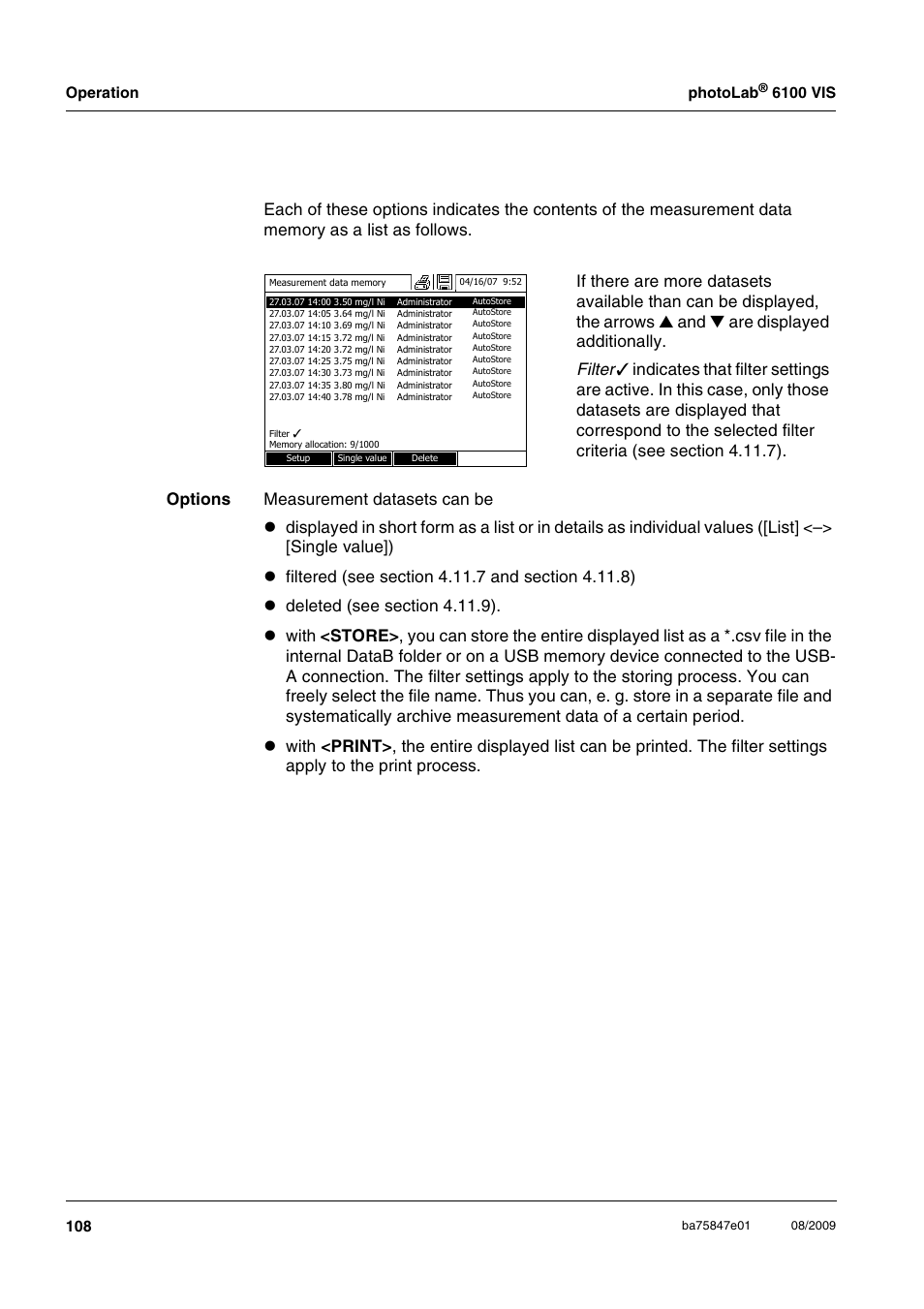 Are displayed additionally. filter | Xylem photoLab 6100 VIS User Manual | Page 108 / 186