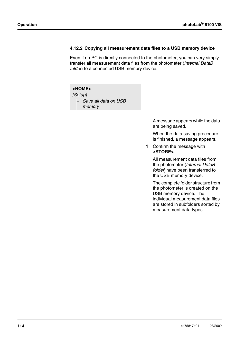 2 copying all measurement data files to a usb, Memory device | Xylem photoLab 6100 VIS User Manual | Page 114 / 186