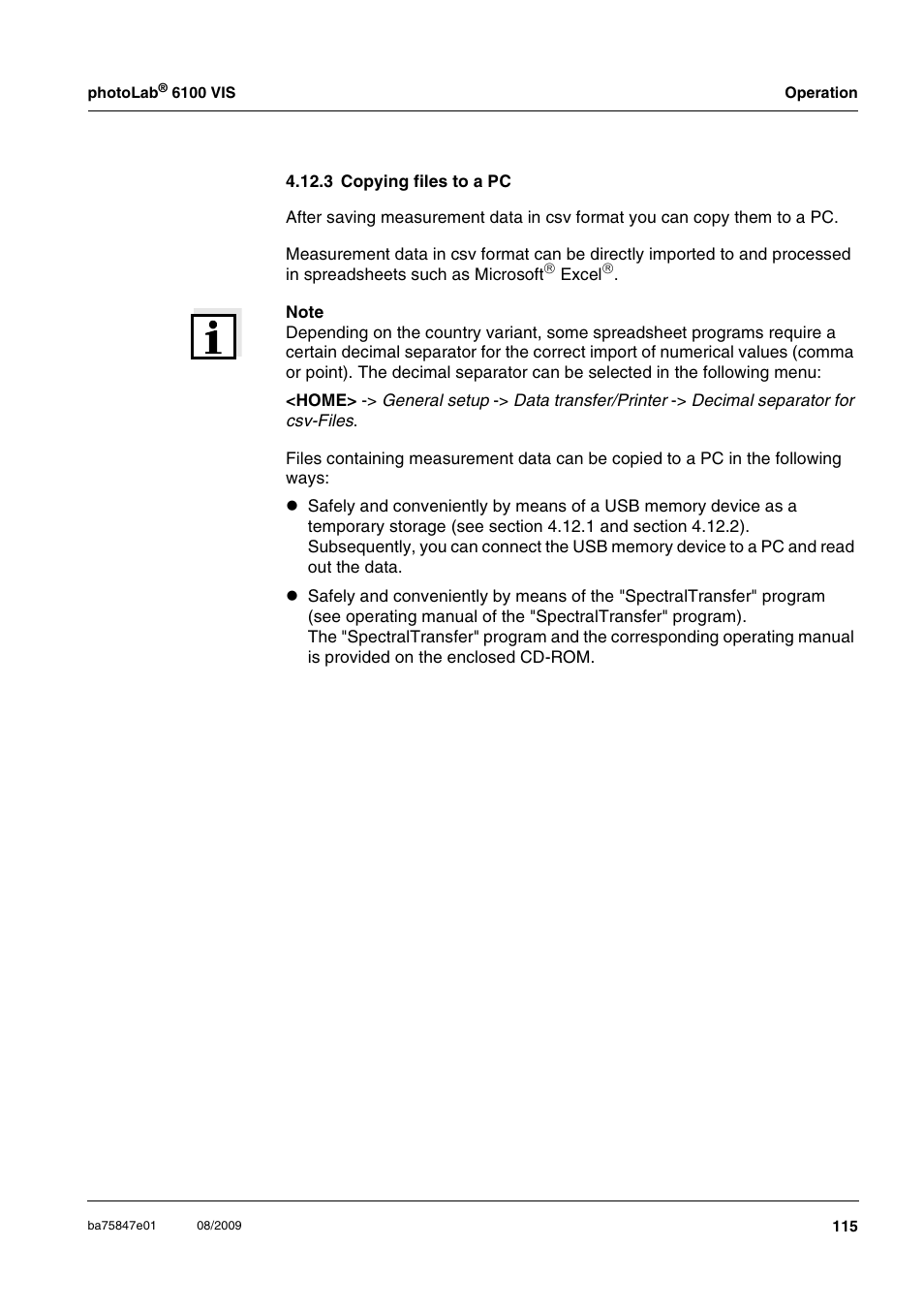3 copying files to a pc, Ee section 4.12.3 | Xylem photoLab 6100 VIS User Manual | Page 115 / 186