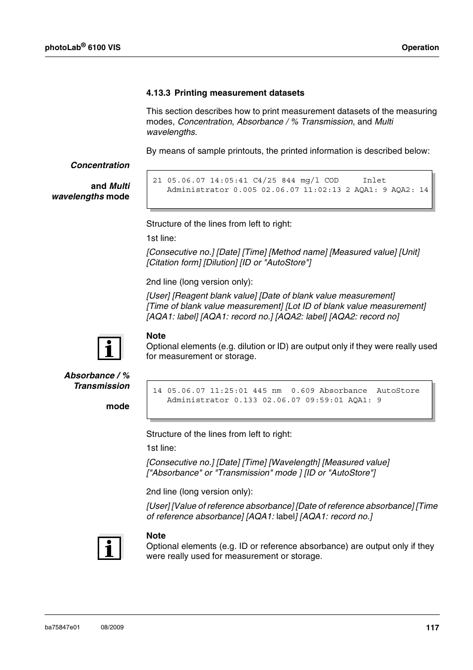 3 printing measurement datasets | Xylem photoLab 6100 VIS User Manual | Page 117 / 186