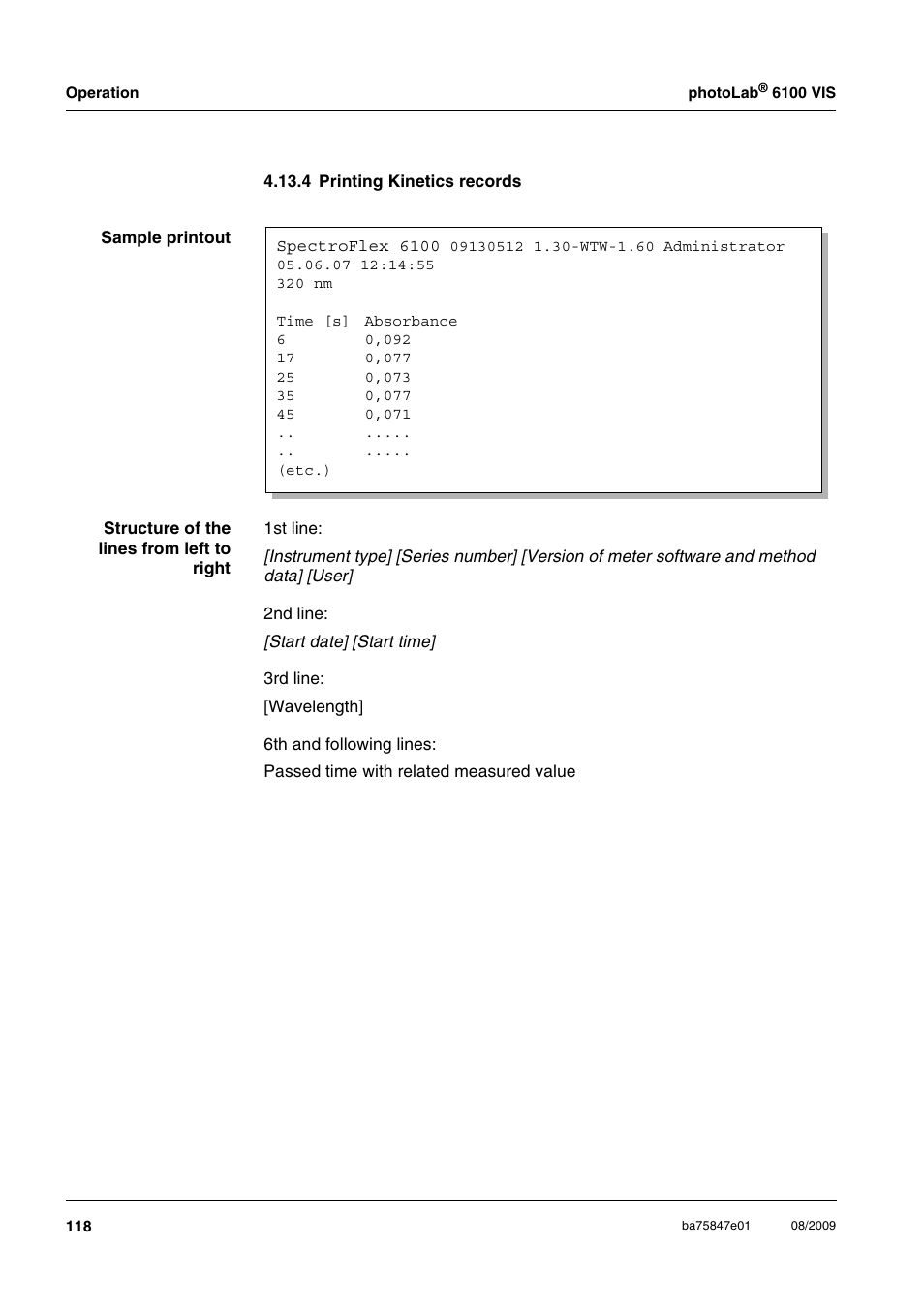 4 printing kinetics records | Xylem photoLab 6100 VIS User Manual | Page 118 / 186