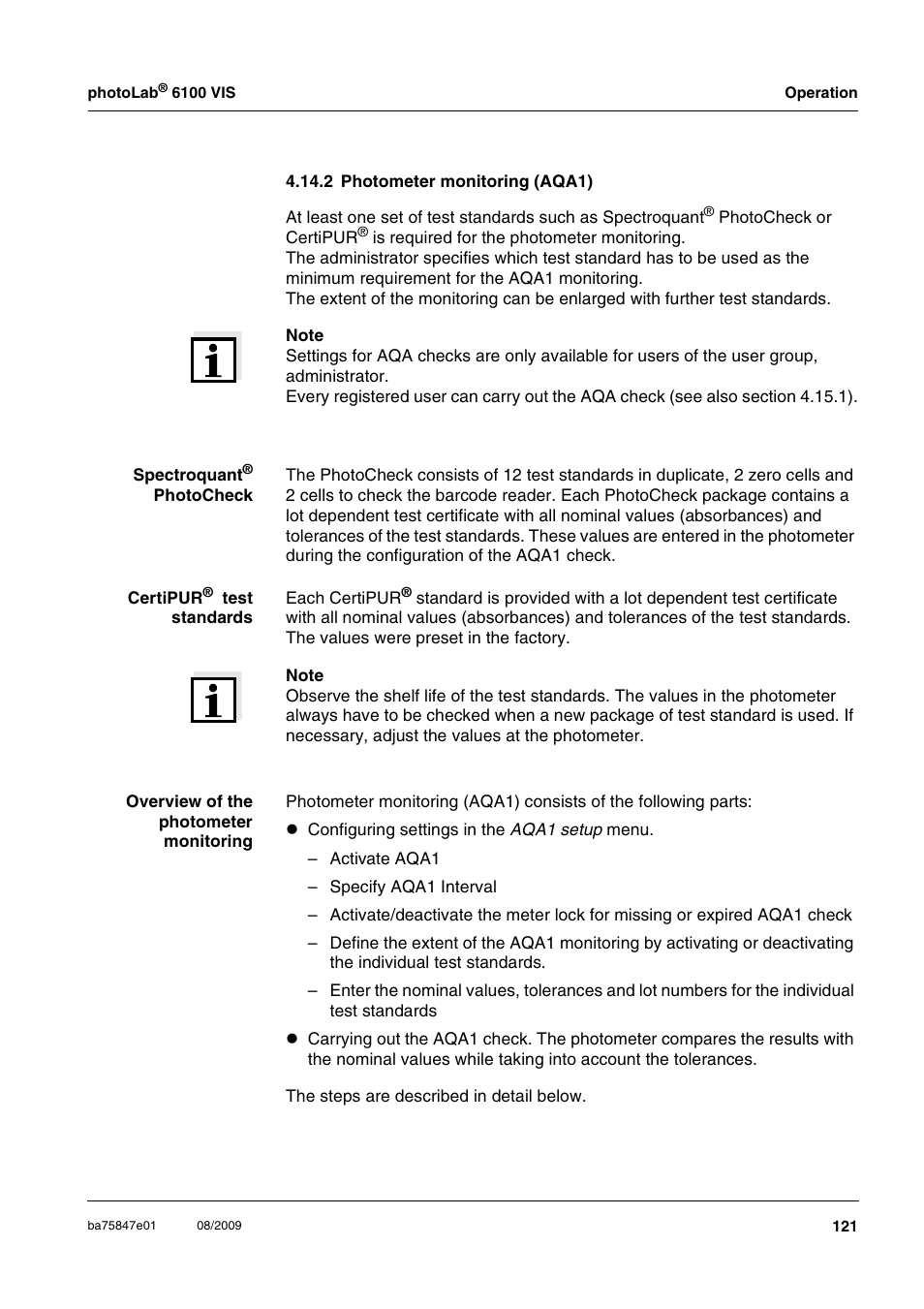 2 photometer monitoring (aqa1) | Xylem photoLab 6100 VIS User Manual | Page 121 / 186