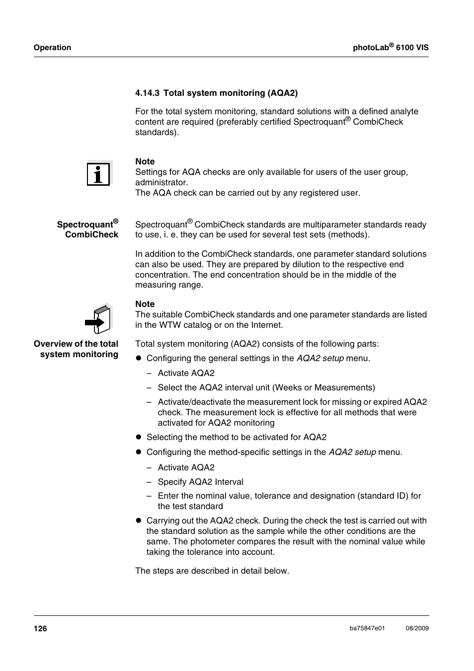 3 total system monitoring (aqa2) | Xylem photoLab 6100 VIS User Manual | Page 126 / 186