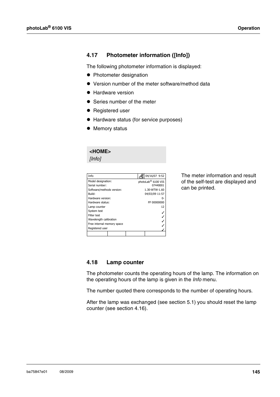 17 photometer information ([info]), 18 lamp counter | Xylem photoLab 6100 VIS User Manual | Page 145 / 186