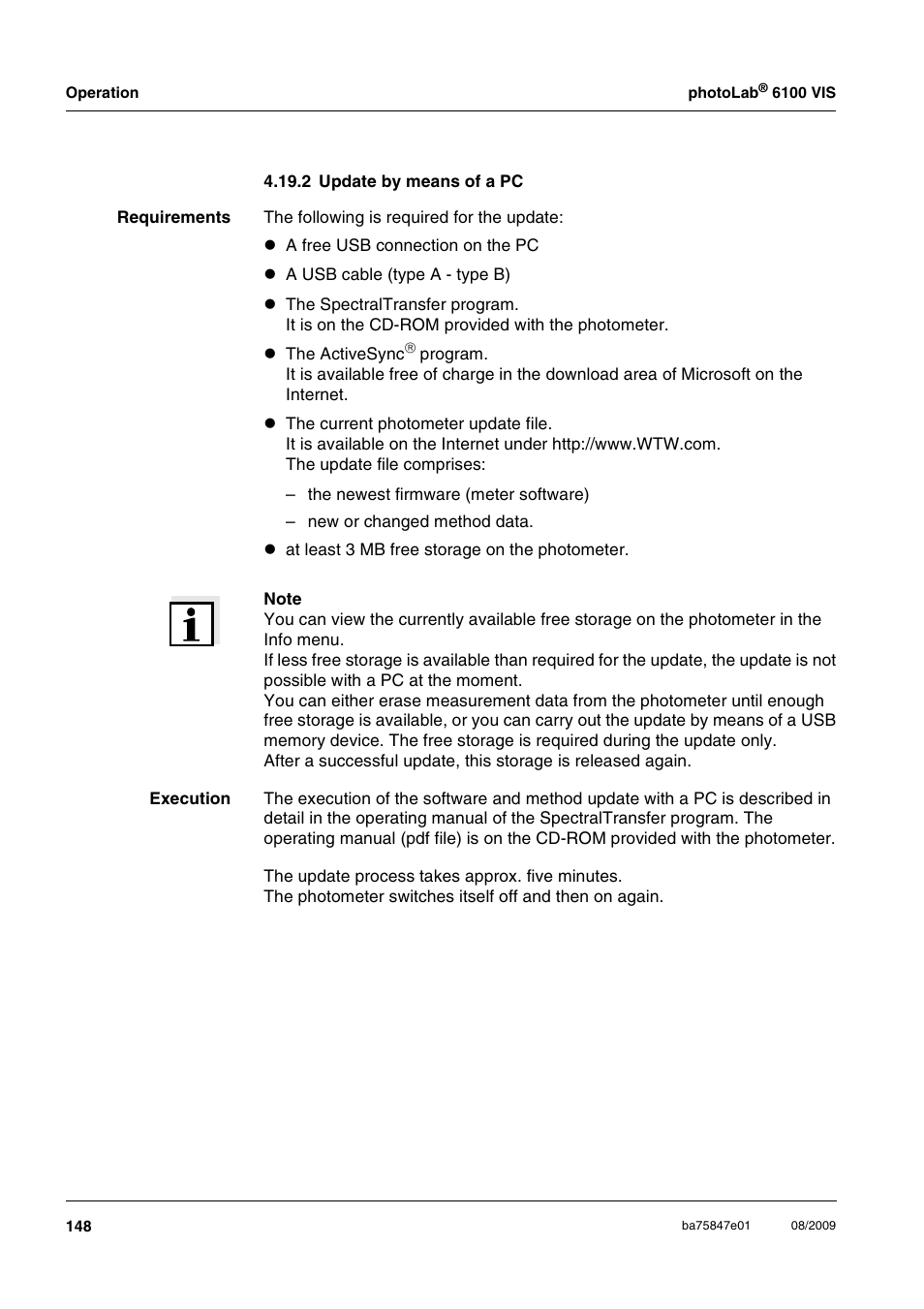 2 update by means of a pc | Xylem photoLab 6100 VIS User Manual | Page 148 / 186
