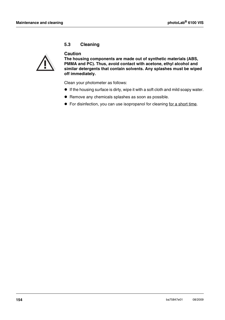 3 cleaning, Cleaning | Xylem photoLab 6100 VIS User Manual | Page 154 / 186