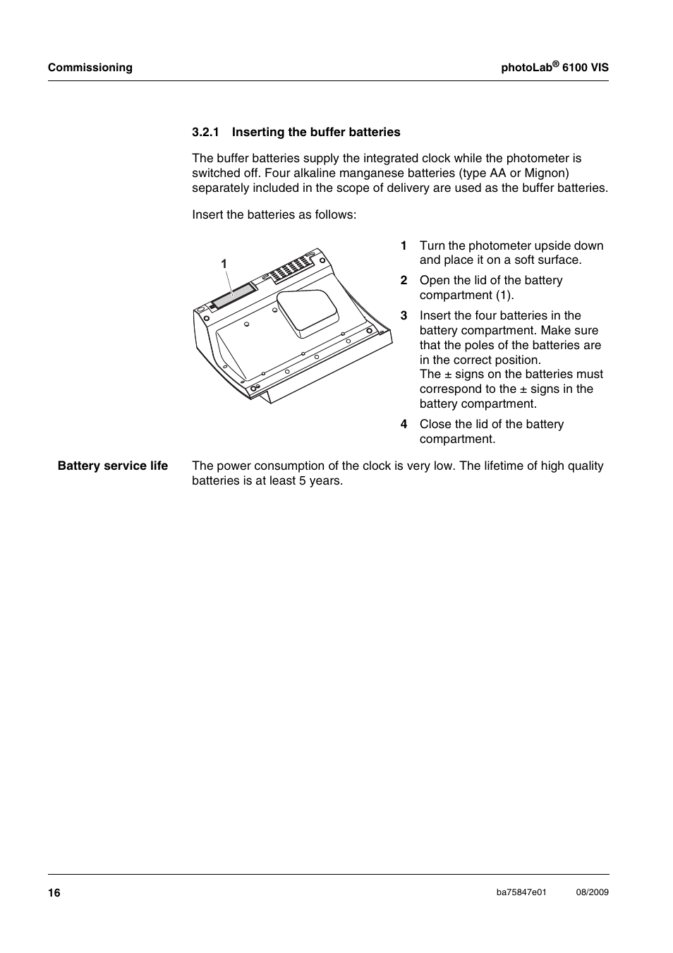1 inserting the buffer batteries, Inserting the buffer batteries, Section 3.2.1) | Xylem photoLab 6100 VIS User Manual | Page 16 / 186
