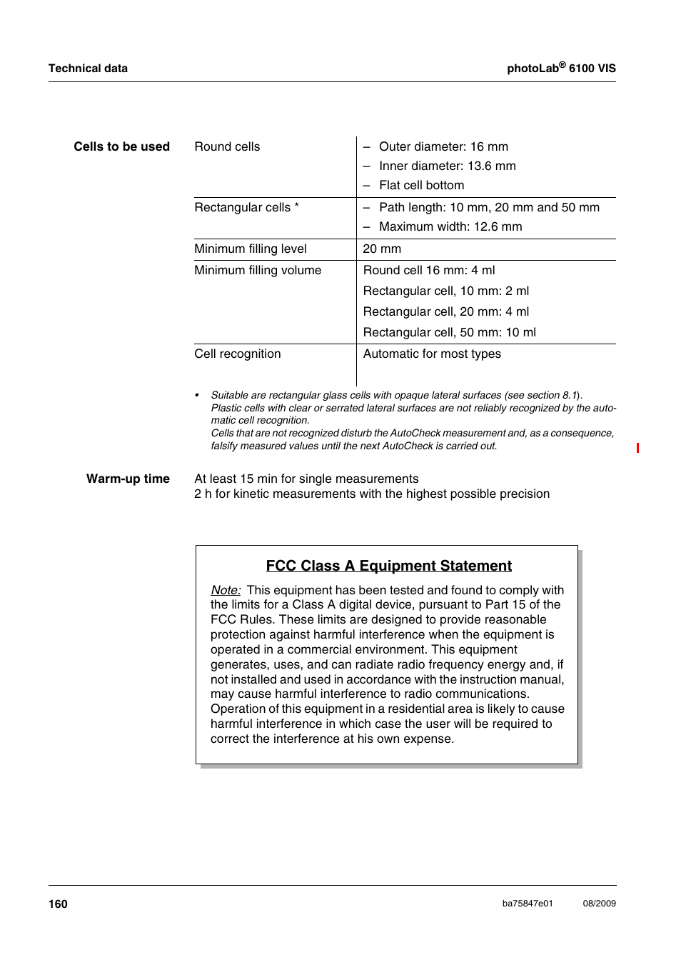 Fcc class a equipment statement | Xylem photoLab 6100 VIS User Manual | Page 160 / 186