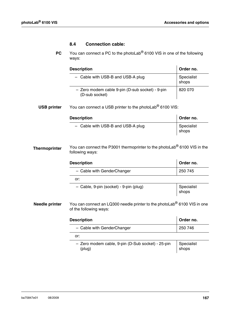 4 connection cable, Connection cable | Xylem photoLab 6100 VIS User Manual | Page 167 / 186