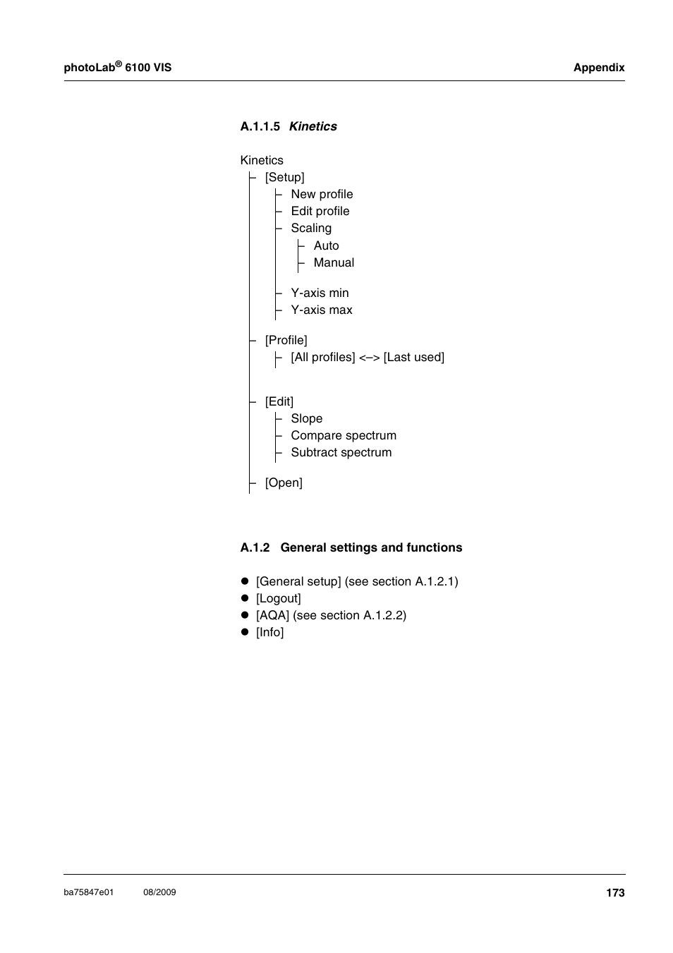 A.1.2 general settings and functions, A.1.2, General settings and functions | Section a.1.2) | Xylem photoLab 6100 VIS User Manual | Page 173 / 186