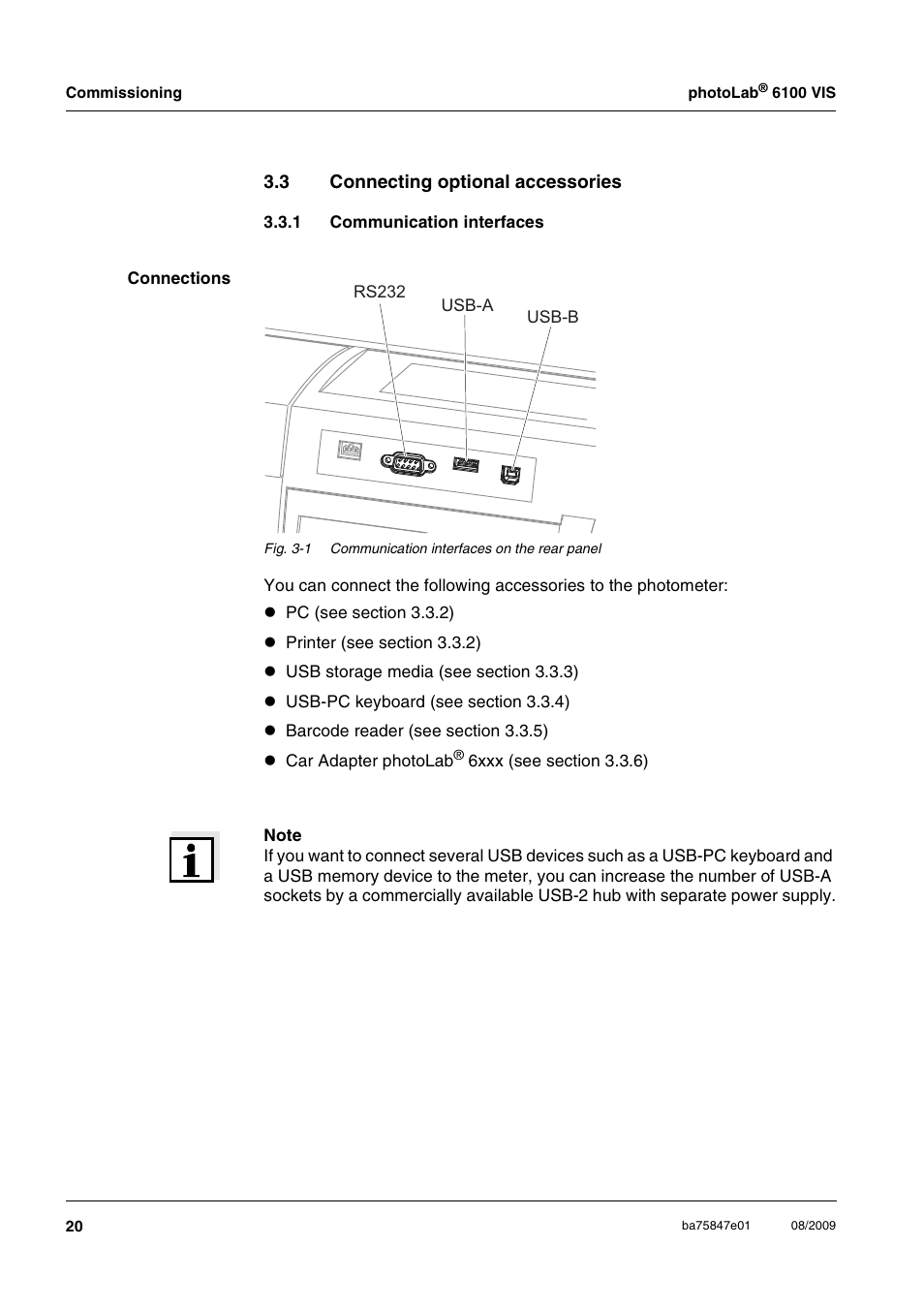 3 connecting optional accessories, 1 communication interfaces, Connecting optional accessories 3.3.1 | Communication interfaces | Xylem photoLab 6100 VIS User Manual | Page 20 / 186