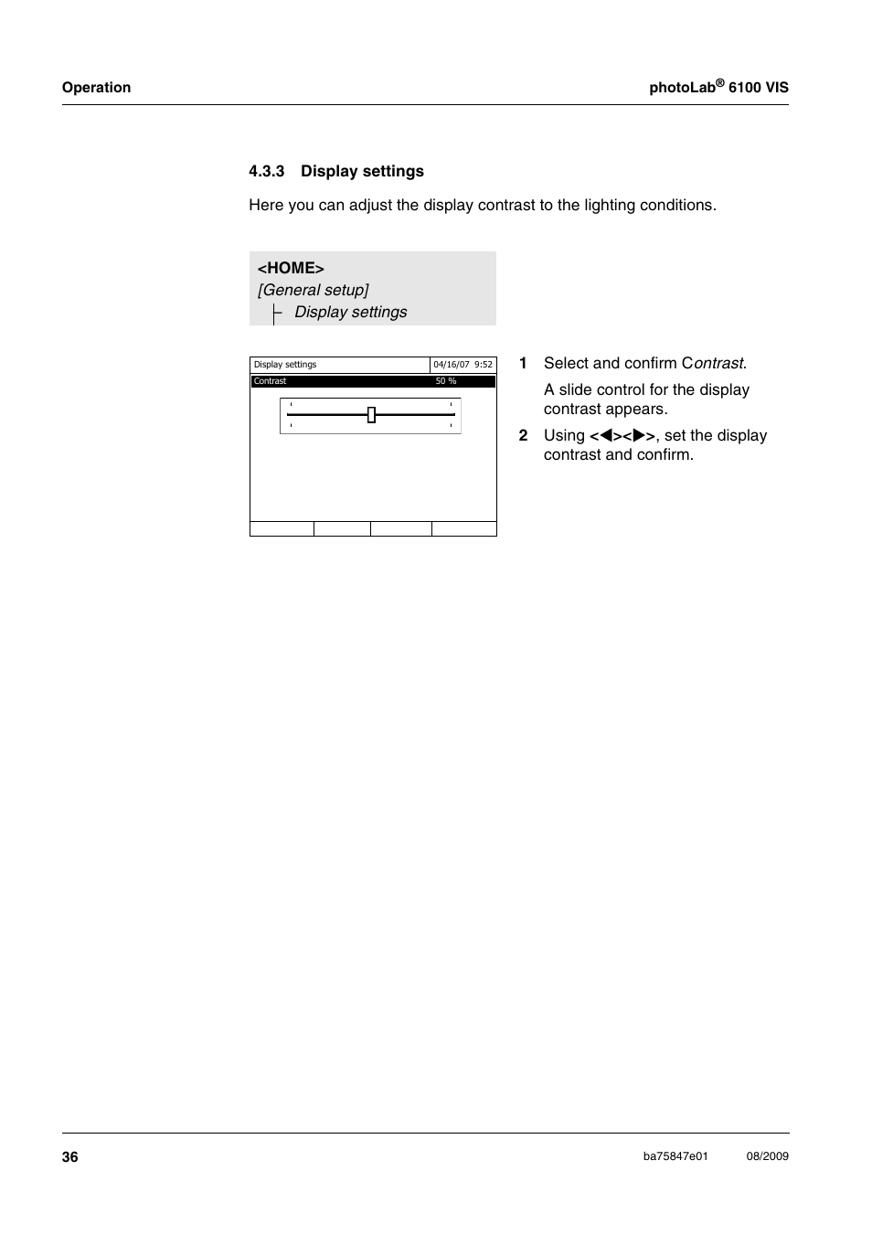 3 display settings, Display settings, Section 4.3.3) | Xylem photoLab 6100 VIS User Manual | Page 36 / 186