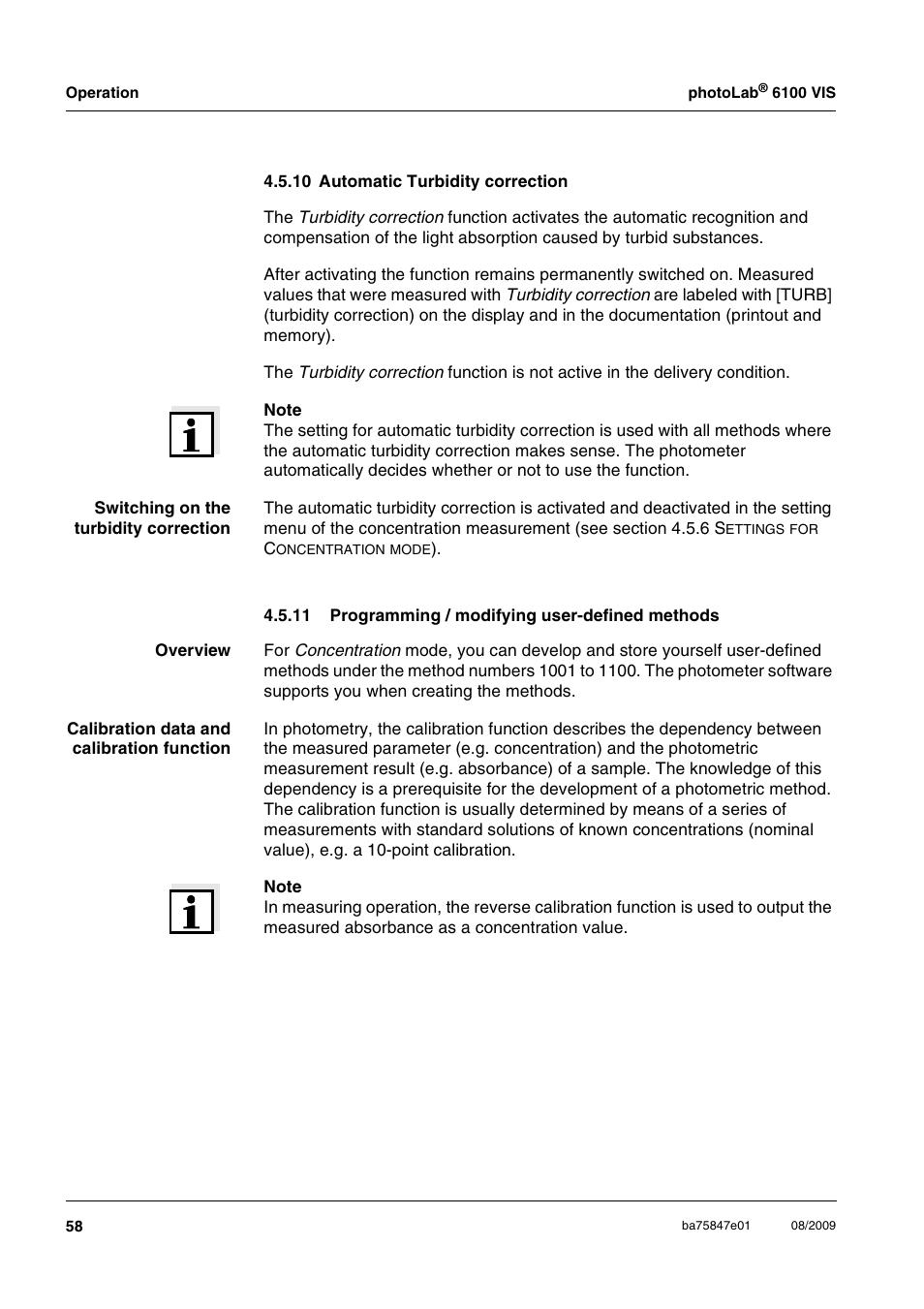 10 automatic turbidity correction, 11 programming / modifying user-defined methods, See section 4.5.10 | Xylem photoLab 6100 VIS User Manual | Page 58 / 186