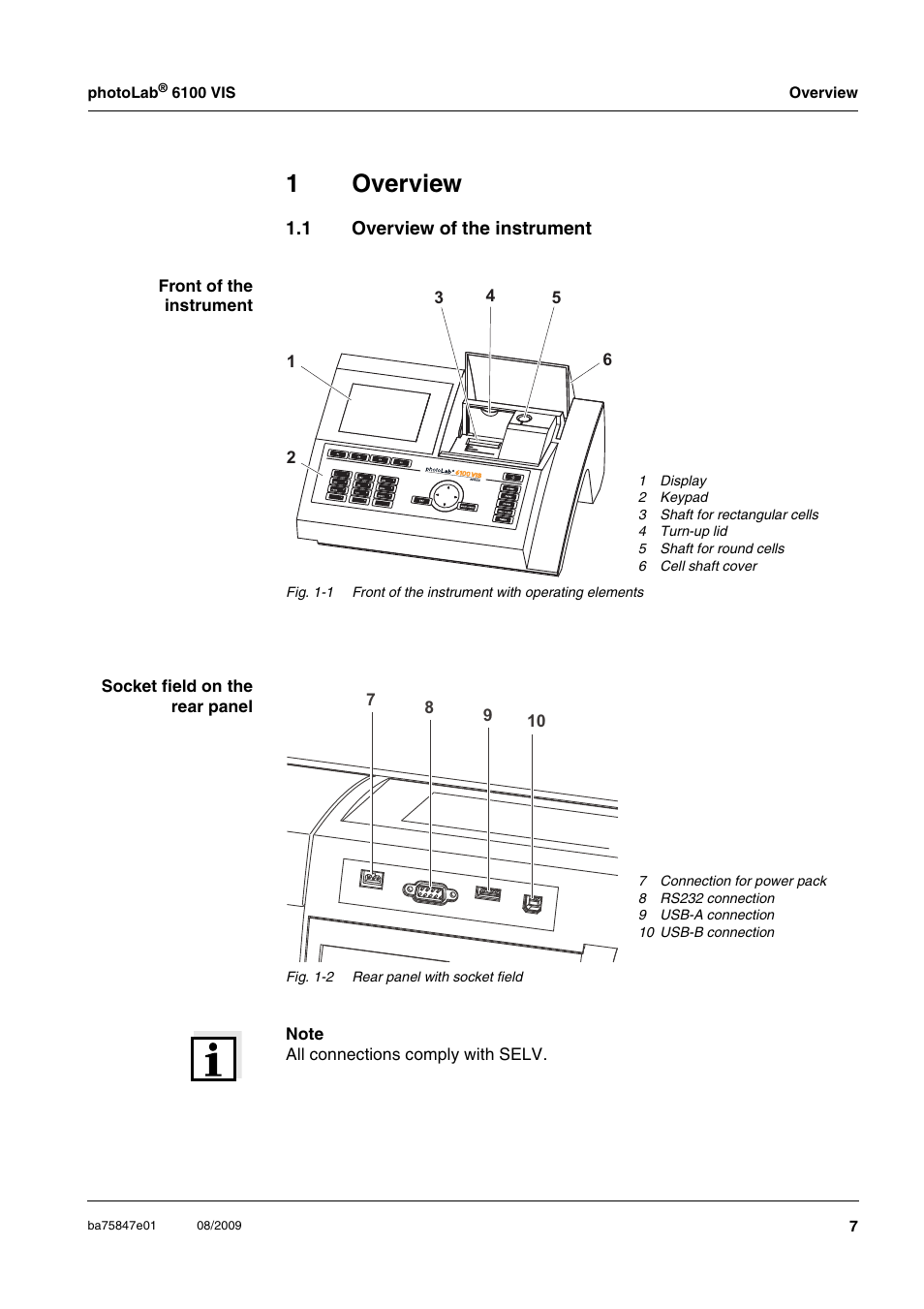 1 overview, 1 overview of the instrument, Overview | Overview of the instrument, 1overview | Xylem photoLab 6100 VIS User Manual | Page 7 / 186