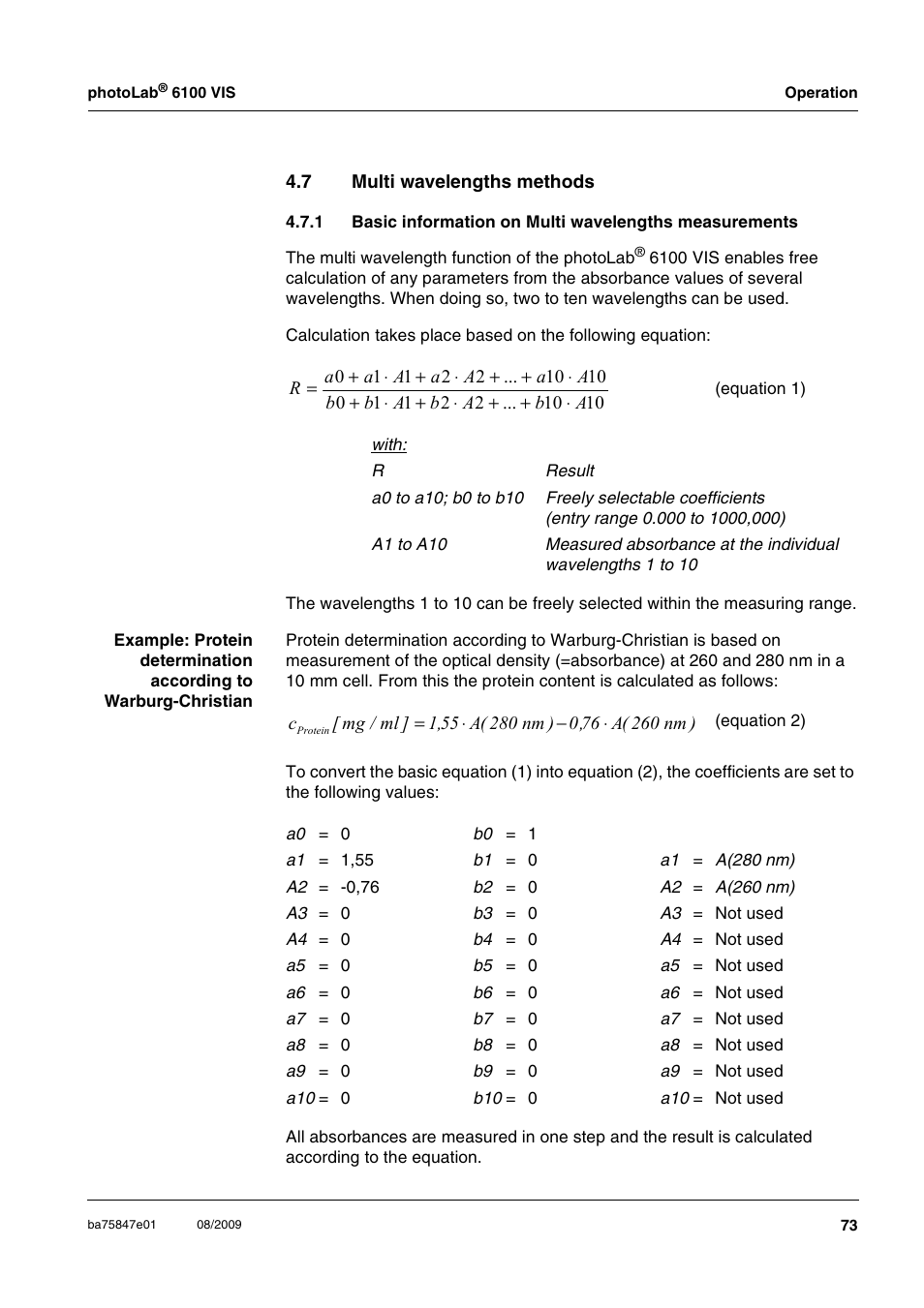 7 multi wavelengths methods, Multi wavelengths methods 4.7.1 | Xylem photoLab 6100 VIS User Manual | Page 73 / 186