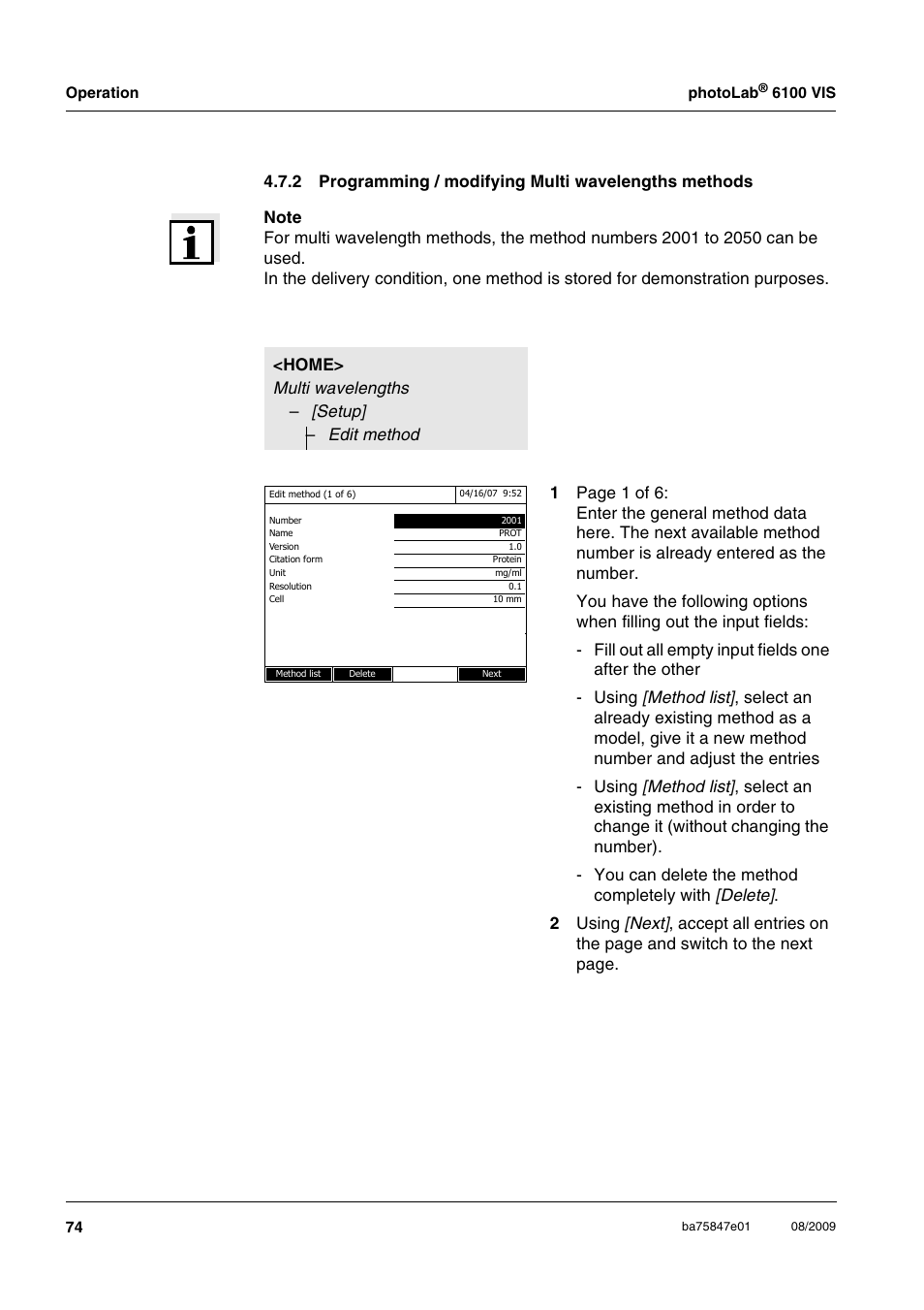 Programming / modifying multi wavelengths methods | Xylem photoLab 6100 VIS User Manual | Page 74 / 186