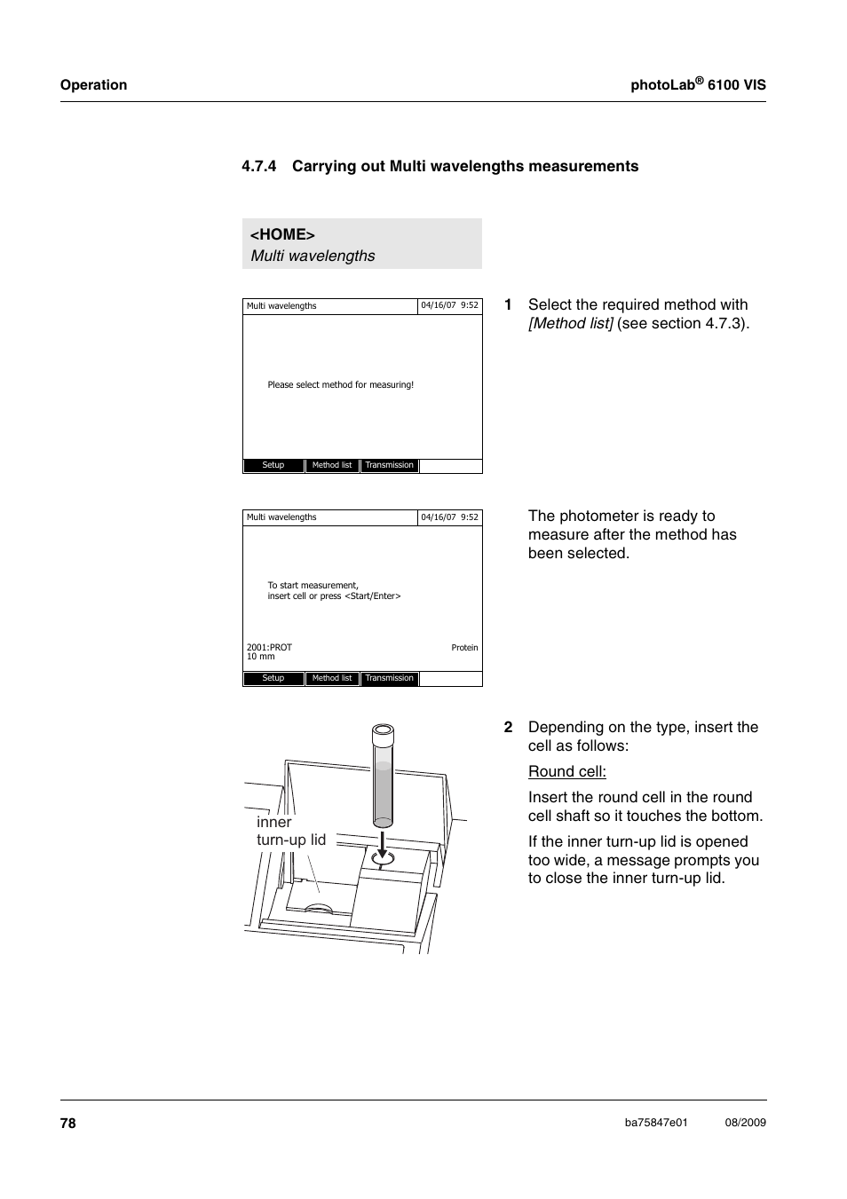 4 carrying out multi wavelengths measurements, Carrying out multi wavelengths measurements . 78, Inner turn-up lid | Xylem photoLab 6100 VIS User Manual | Page 78 / 186