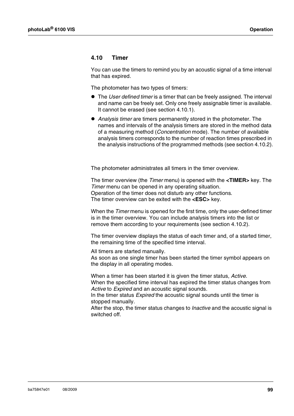 10 timer | Xylem photoLab 6100 VIS User Manual | Page 99 / 186