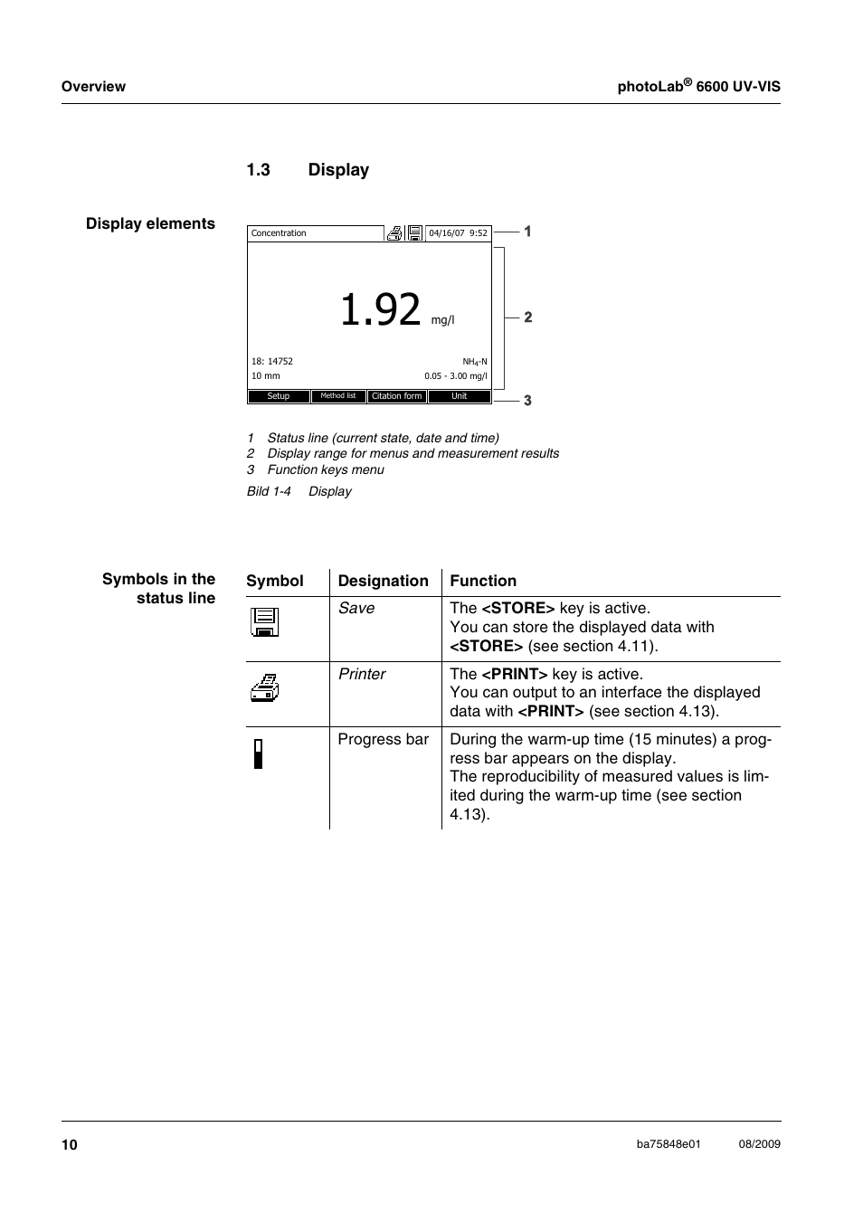 3 display, Display | Xylem photoLab 6600 UV-VIS User Manual | Page 10 / 184
