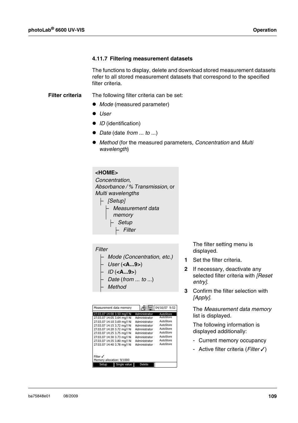 7 filtering measurement datasets, Ee section 4.11.7, Ed (see section 4.11.7 and | See section 4.11.7) | Xylem photoLab 6600 UV-VIS User Manual | Page 109 / 184