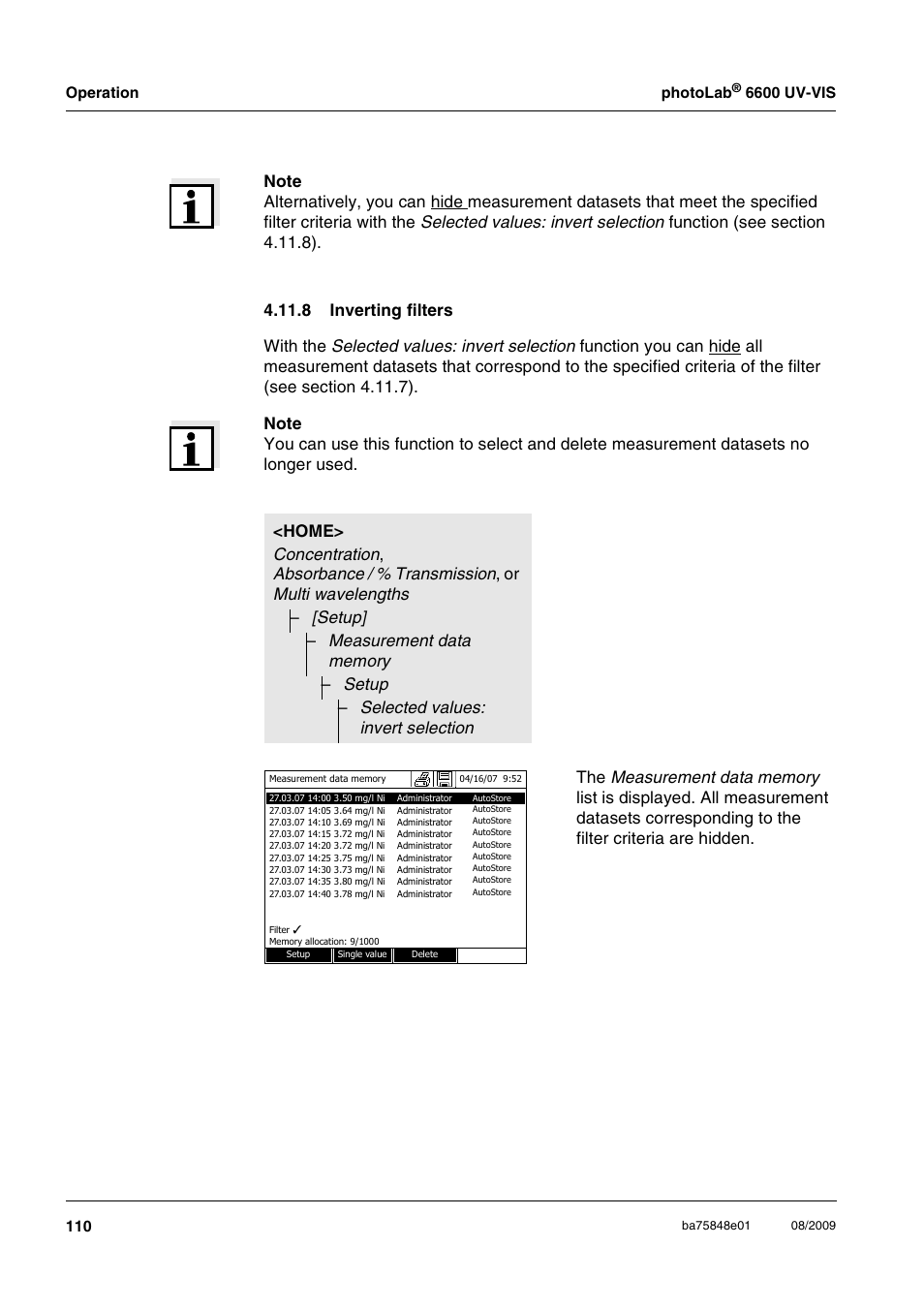 8 inverting filters, And section 4.11.8), Section 4.11.8) | Operation photolab | Xylem photoLab 6600 UV-VIS User Manual | Page 110 / 184