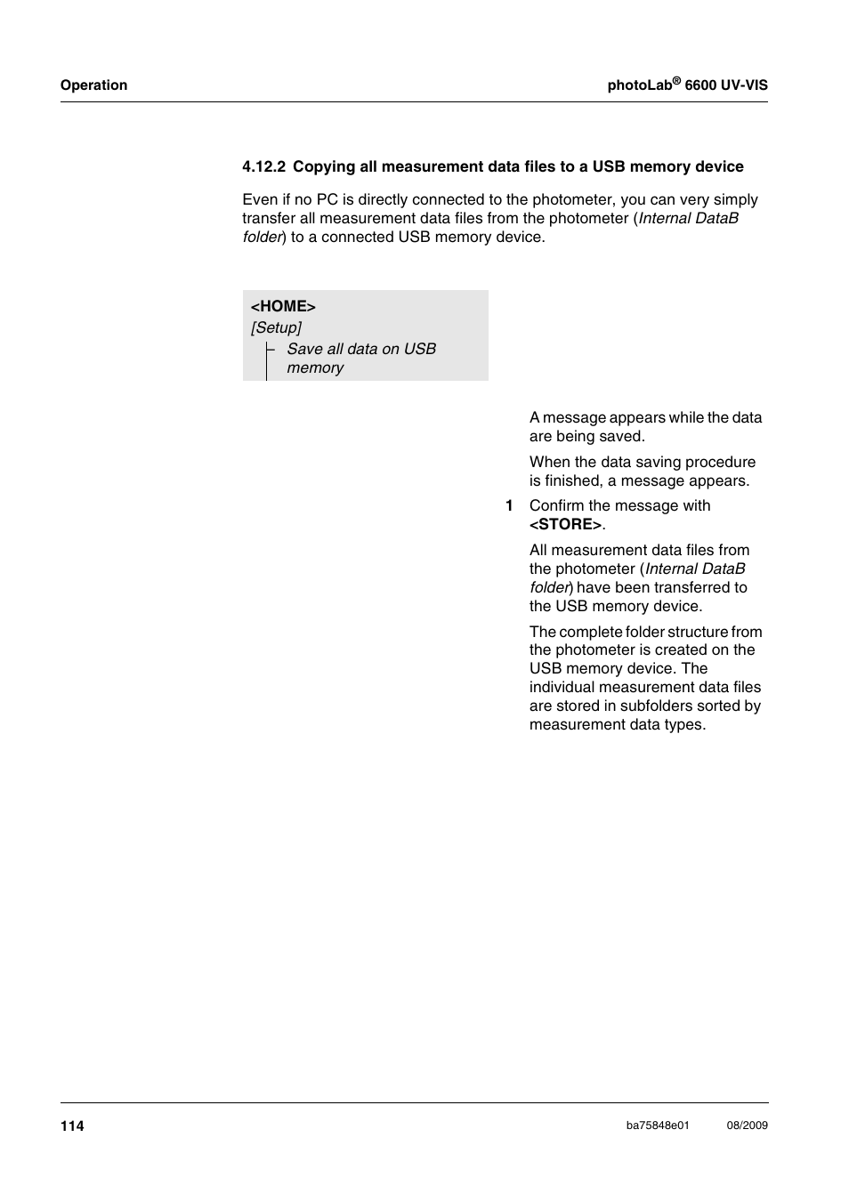 2 copying all measurement data files to a usb, Memory device | Xylem photoLab 6600 UV-VIS User Manual | Page 114 / 184