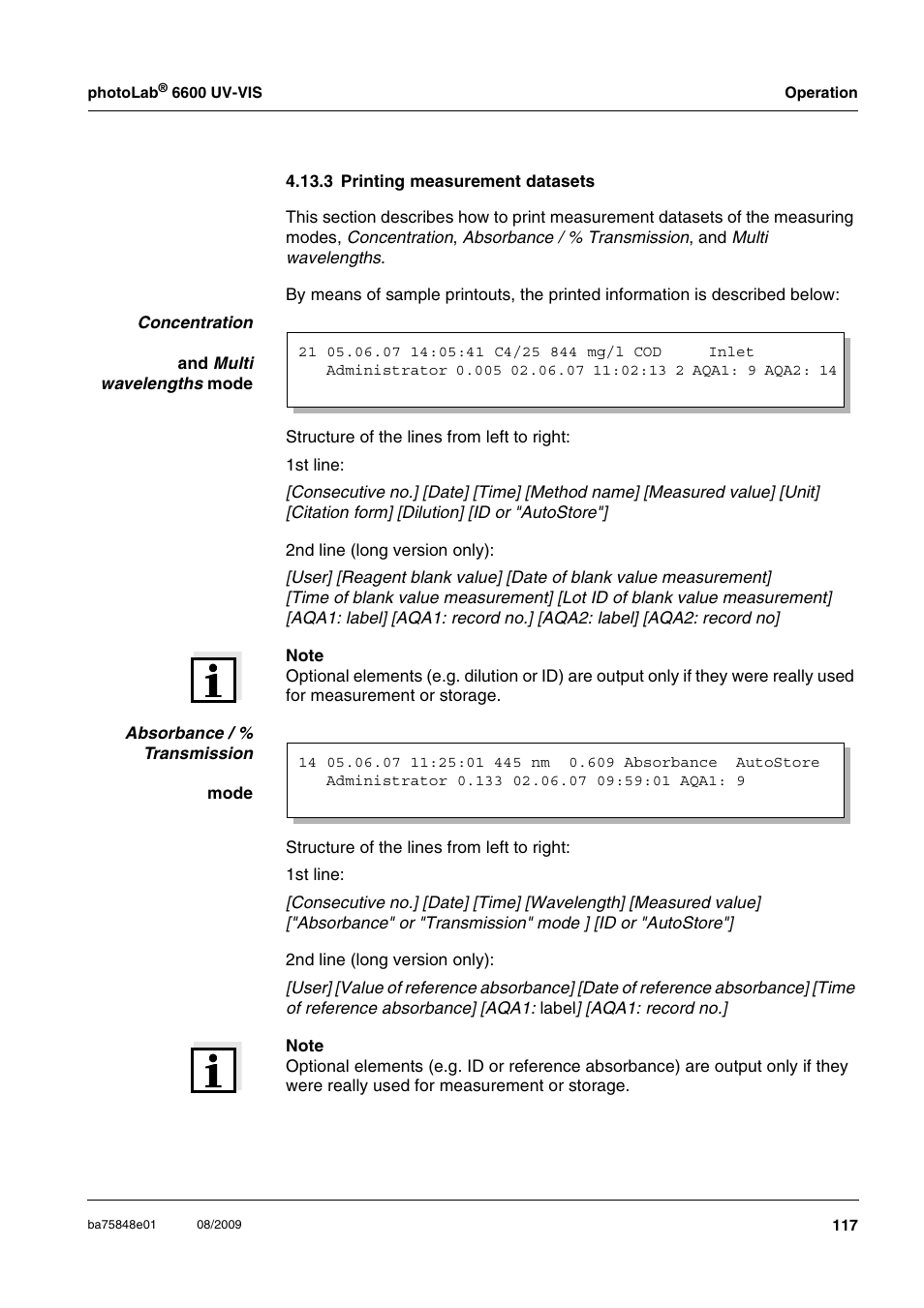 3 printing measurement datasets | Xylem photoLab 6600 UV-VIS User Manual | Page 117 / 184