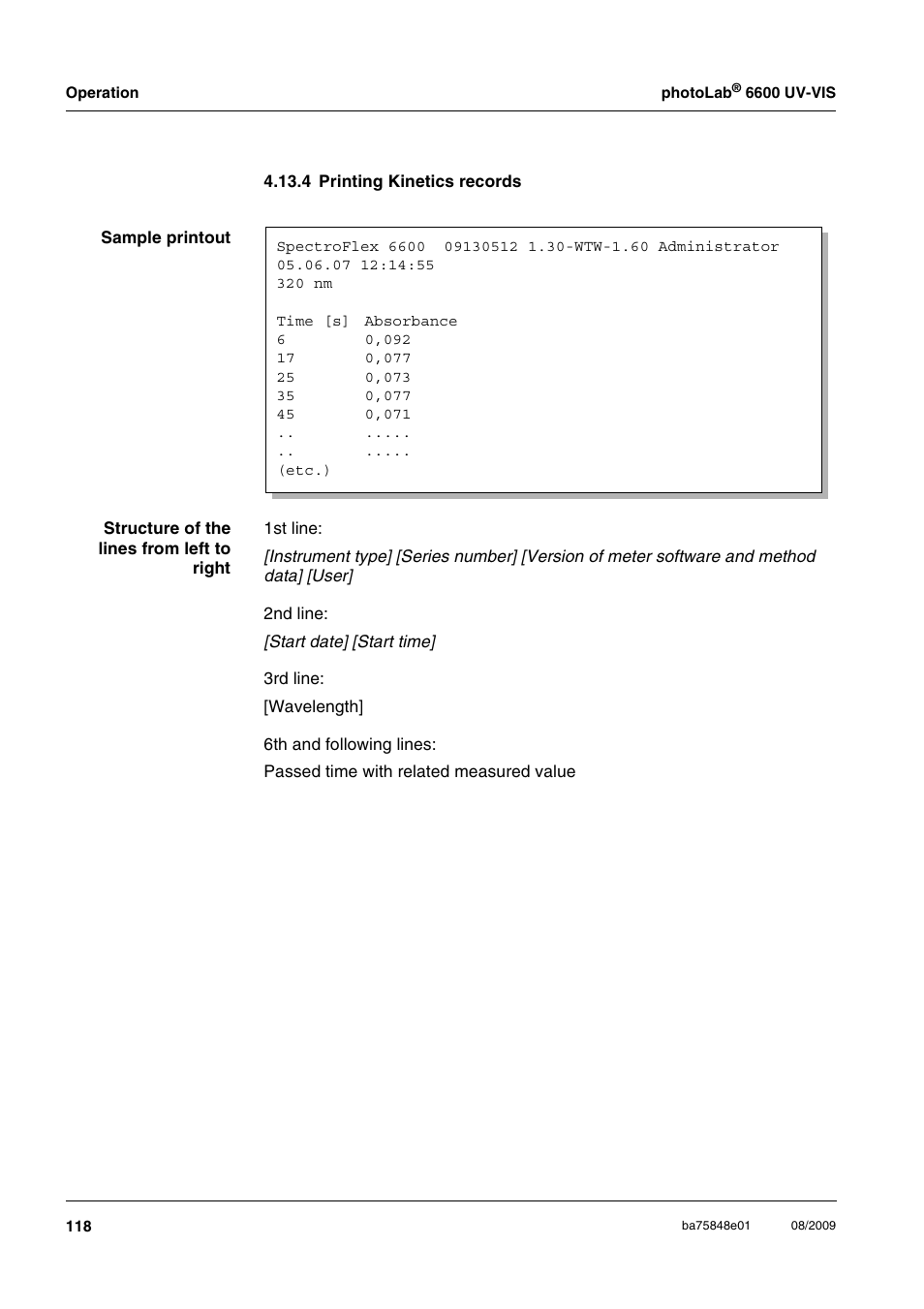 4 printing kinetics records | Xylem photoLab 6600 UV-VIS User Manual | Page 118 / 184