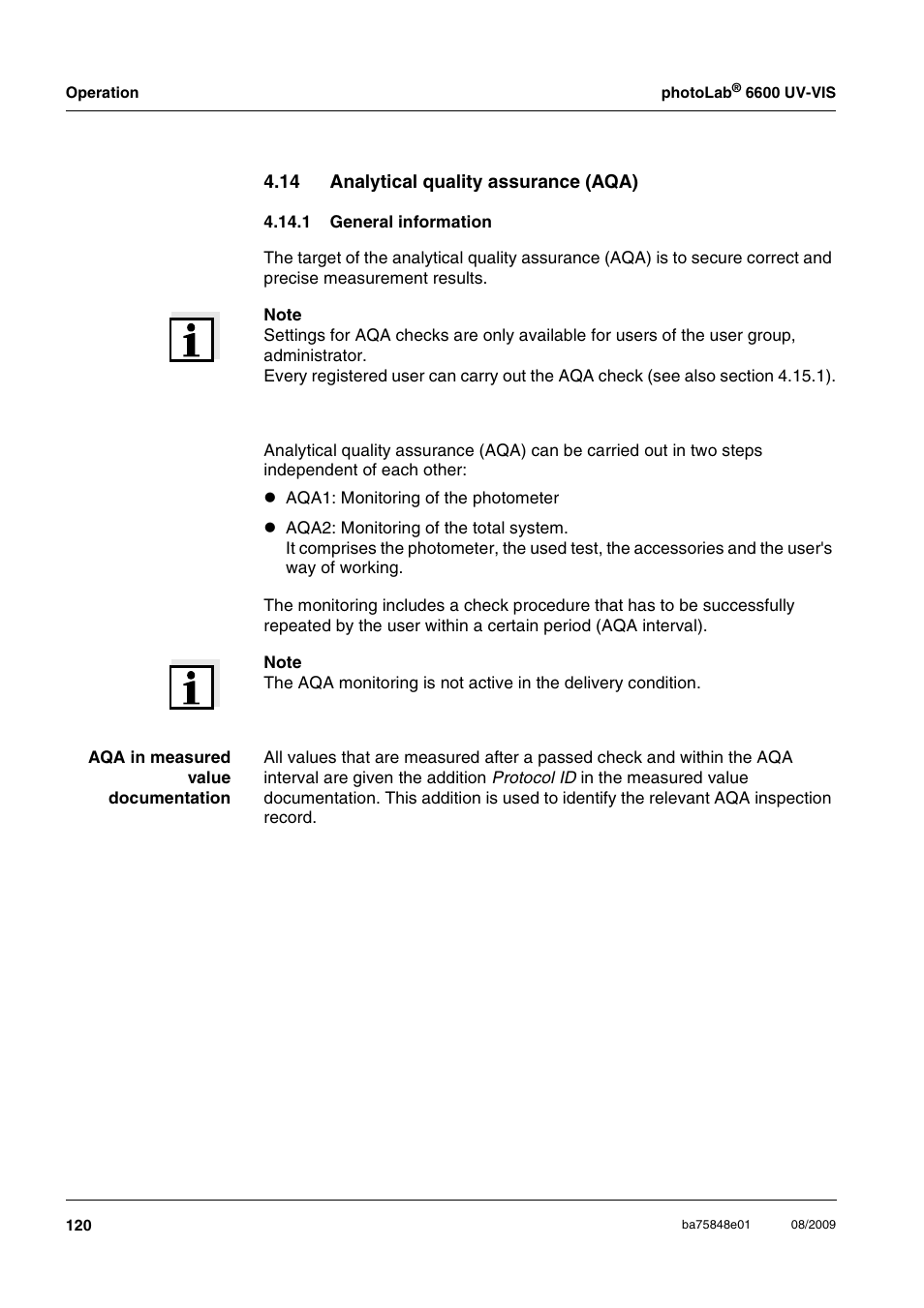 14 analytical quality assurance (aqa), 1 general information | Xylem photoLab 6600 UV-VIS User Manual | Page 120 / 184