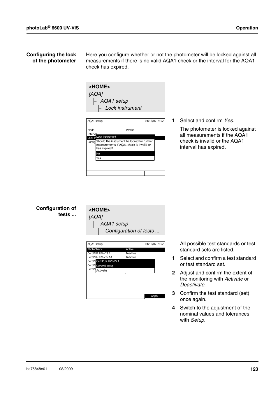 Home> [aqa] – aqa1 setup – configuration of tests | Xylem photoLab 6600 UV-VIS User Manual | Page 123 / 184