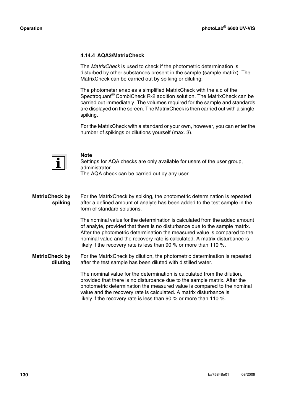 4 aqa3/matrixcheck | Xylem photoLab 6600 UV-VIS User Manual | Page 130 / 184