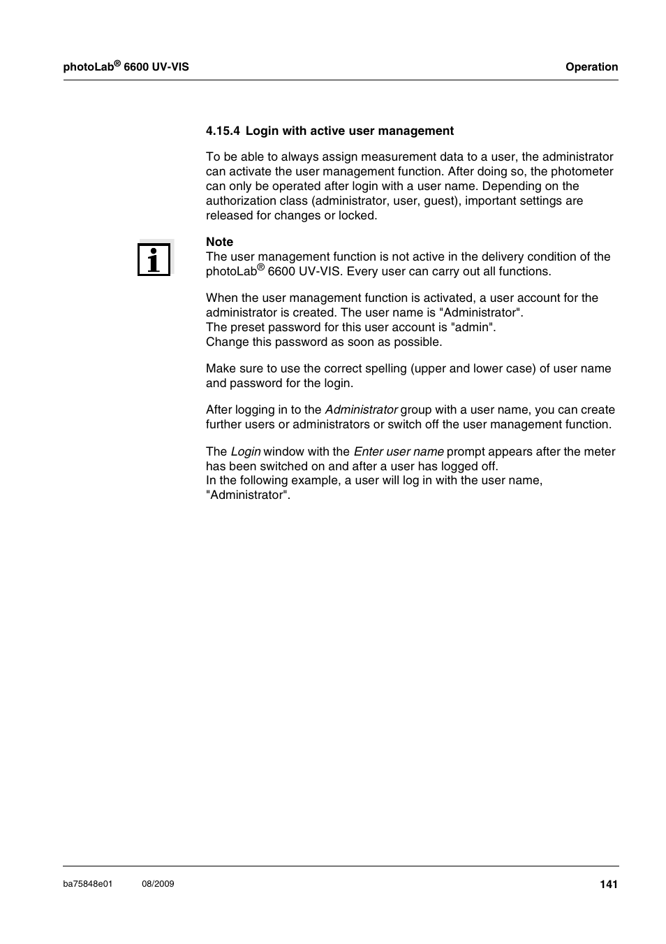 4 login with active user management | Xylem photoLab 6600 UV-VIS User Manual | Page 141 / 184