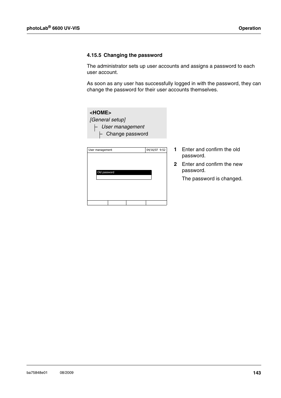 5 changing the password | Xylem photoLab 6600 UV-VIS User Manual | Page 143 / 184
