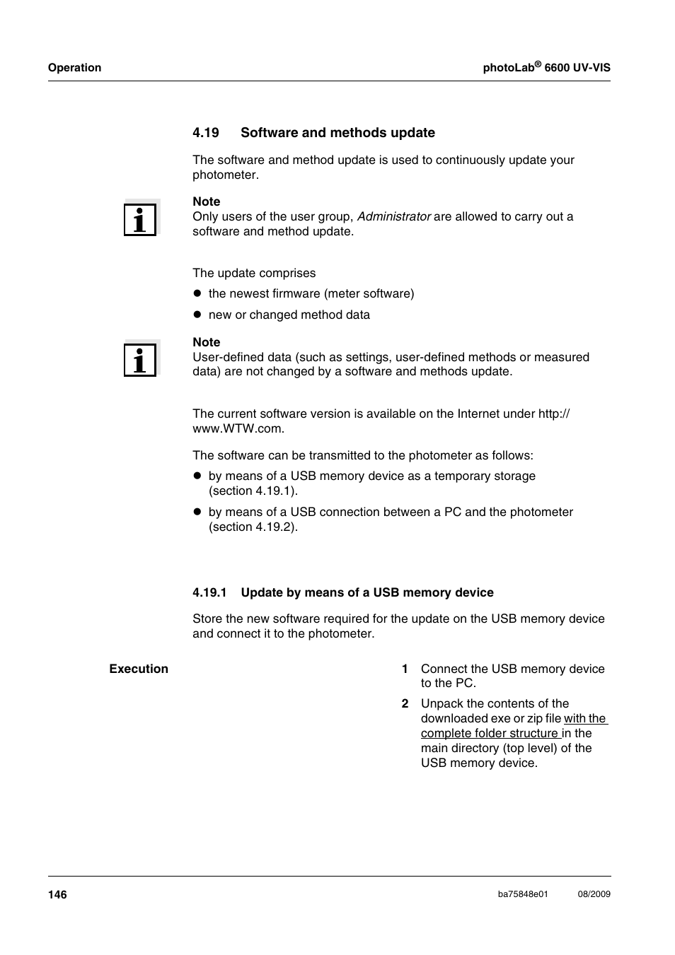 19 software and methods update, 1 update by means of a usb memory device, Ee section 4.19.1) | Section 4.19 | Xylem photoLab 6600 UV-VIS User Manual | Page 146 / 184