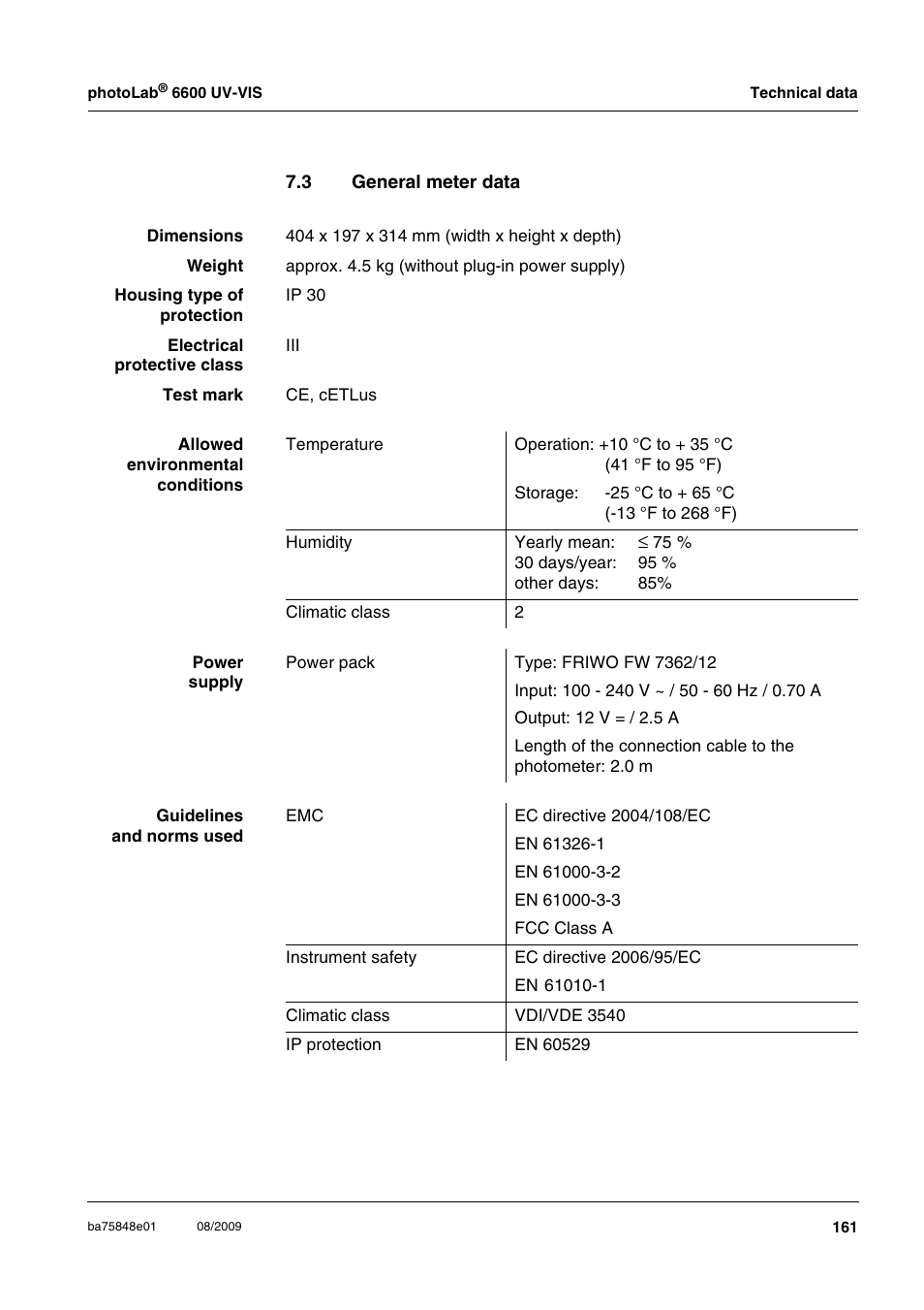 3 general meter data, General meter data | Xylem photoLab 6600 UV-VIS User Manual | Page 161 / 184